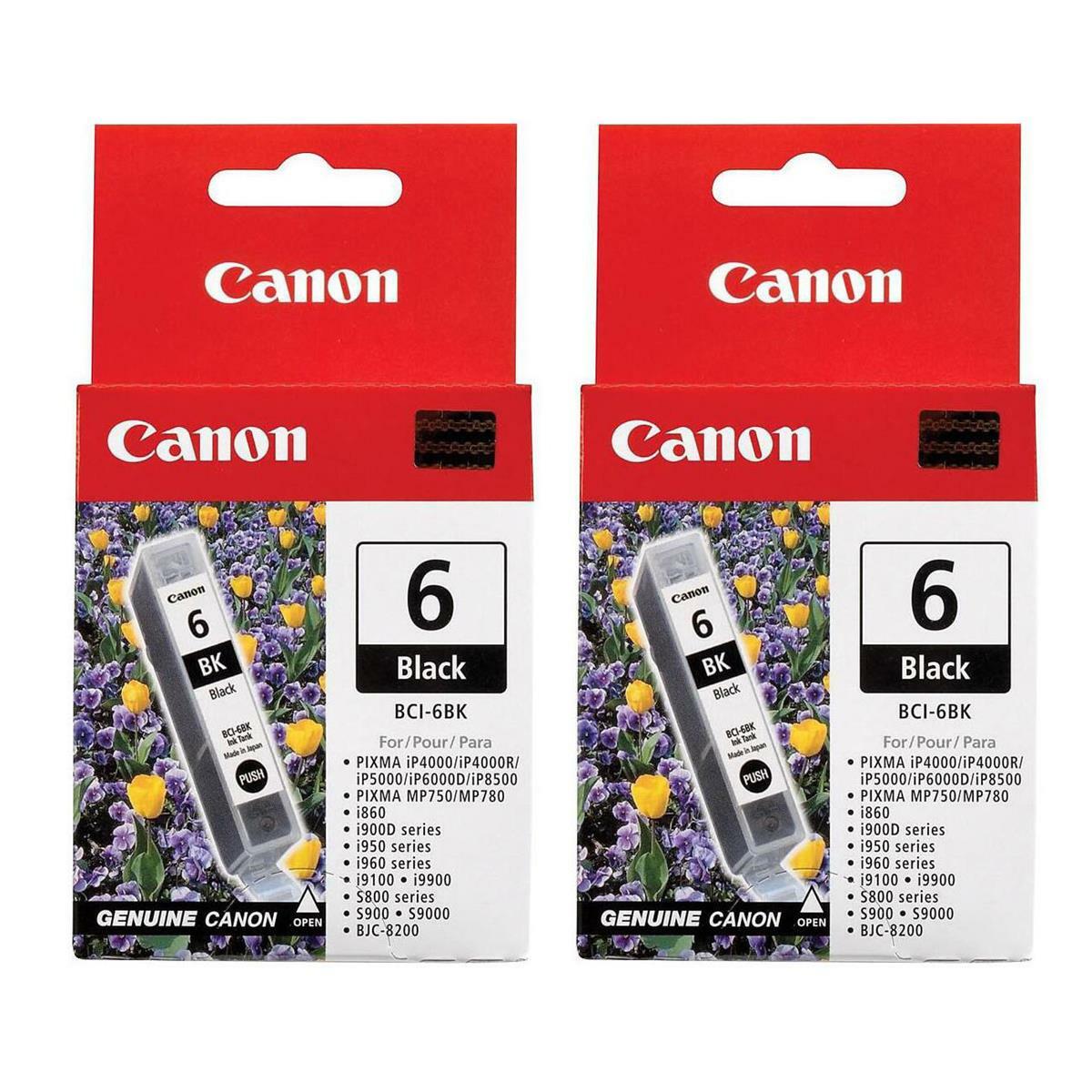 NEW NIB Canon BCI-6BK Two-Pack (2) Black Ink Tank Cartridge UPC 75084583358 L@@K