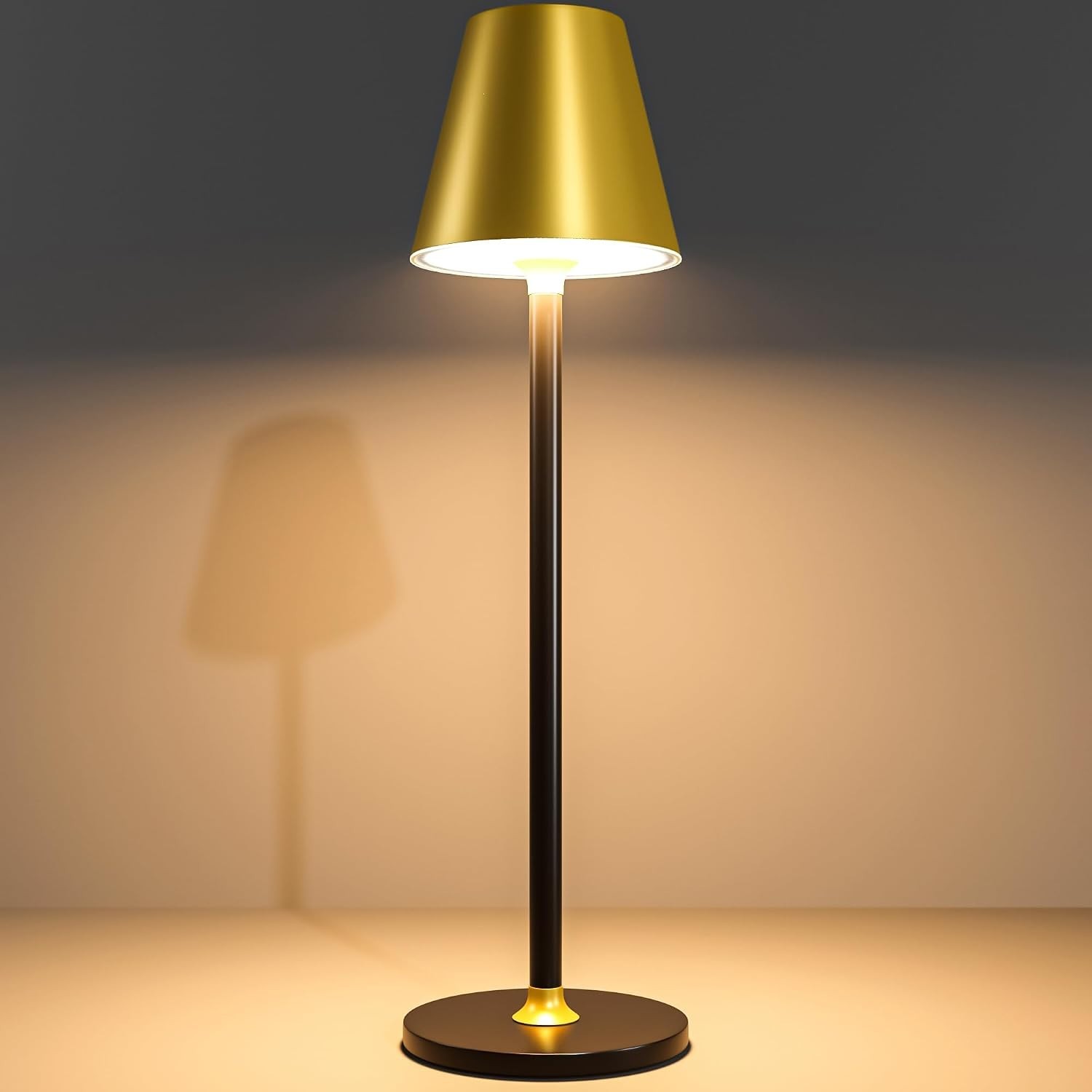 Timjorman 1-Pack Cordless Table Lamps - 5000mAh Rechargeable Battery Gold&Black