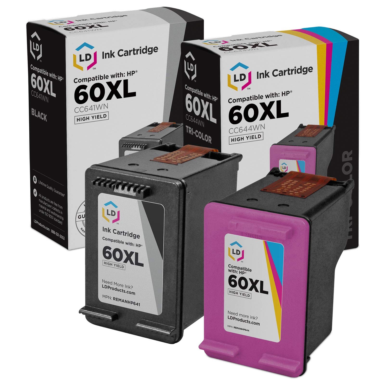 LD Replacement Replacement Fits for HP 60XL HY Black & Color Ink Cartridges 2PK