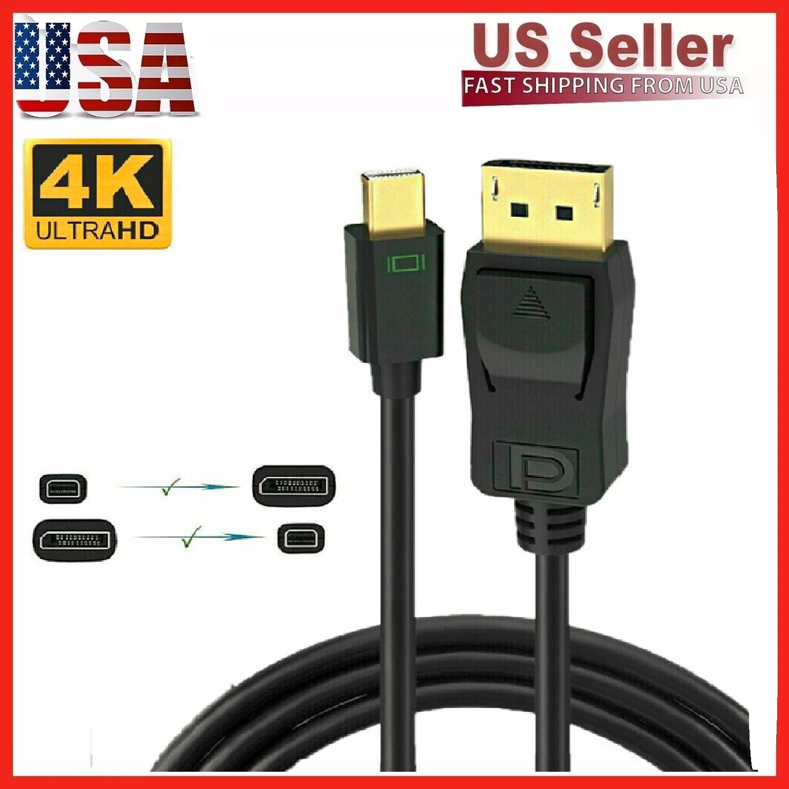 Mini DisplayPort to DisplayPort Cable Mini DP to DP Adapter HD Video 4K 60Hz 6FT
