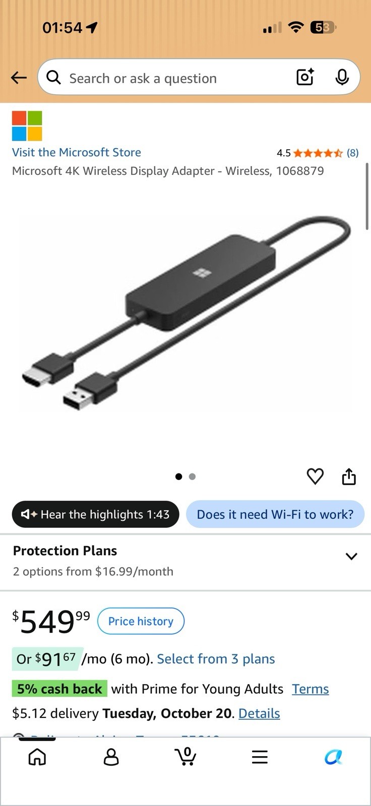 Microsoft 4K Wireless Display Adapter Model 1942 UTH-00001 3rd Gen (no box)