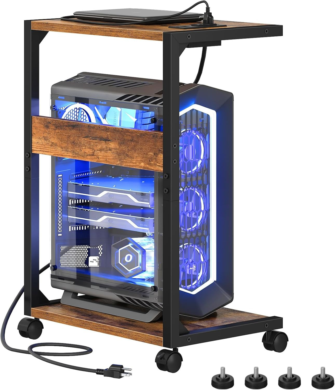 Computer Tower Stand, PC Stand with Charging Station, 2-Tier PC Tower Stand with