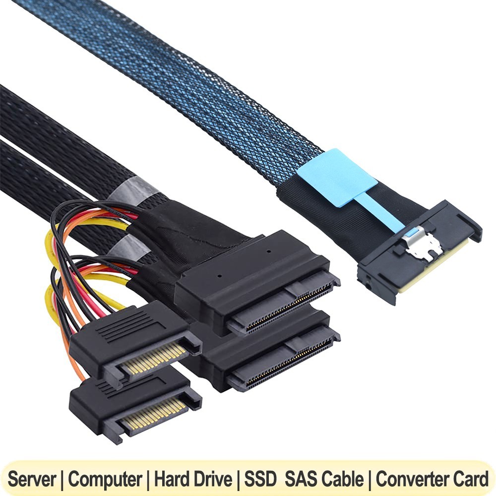 PCIE5.0 Slimline SAS MCIO 8i 74Pin to 2xSFF 8639 with 15P SATA Server Data Cable