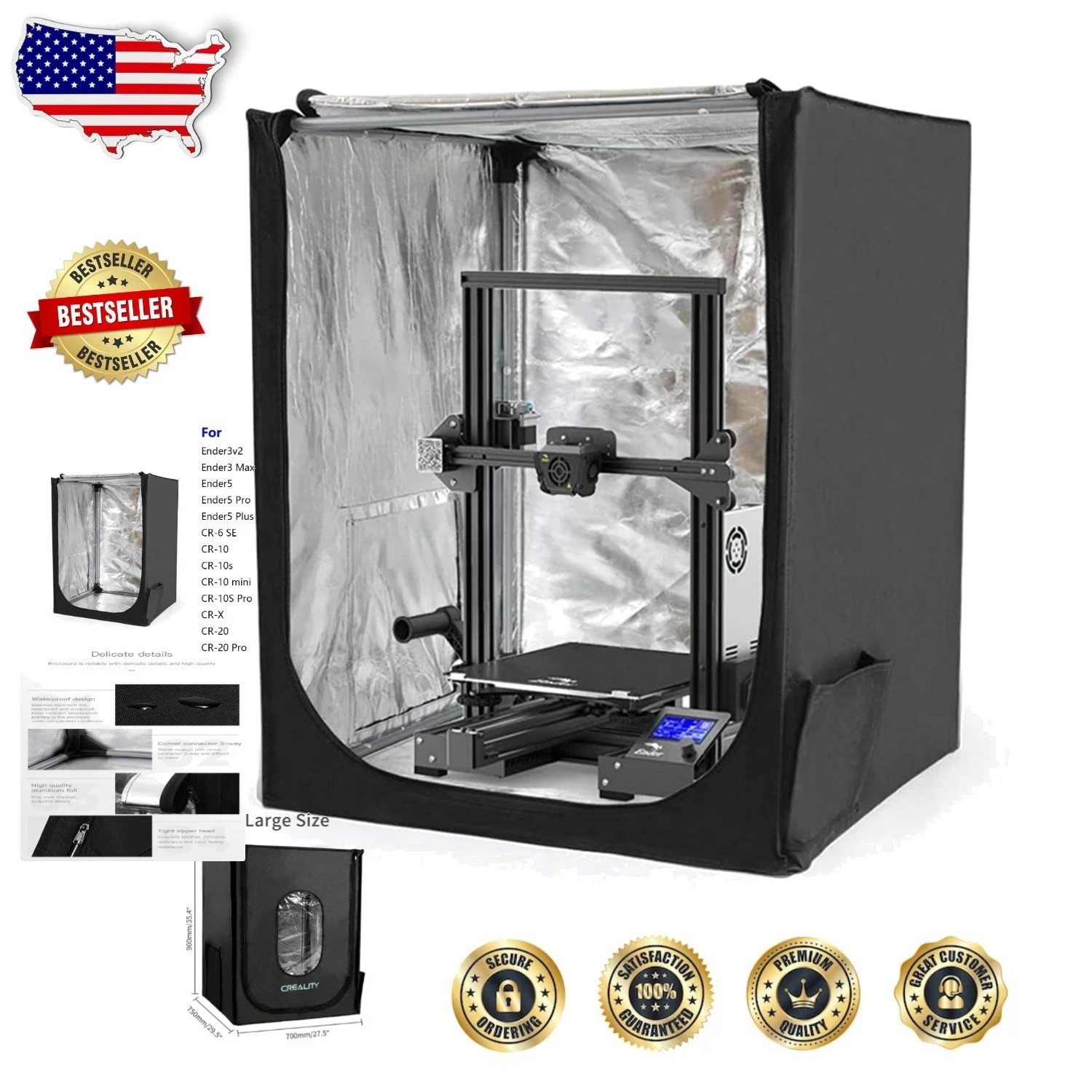 Upgrade 3D Printer Enclosure Fireproof Dustproof Constant Temp for Ender5 CR10