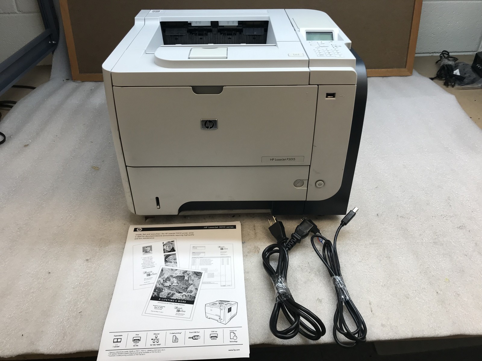 HP Laserjet P3015 Monochrome Workgroup Laser Printer 43K Pg Ct w/ Toner & Cables