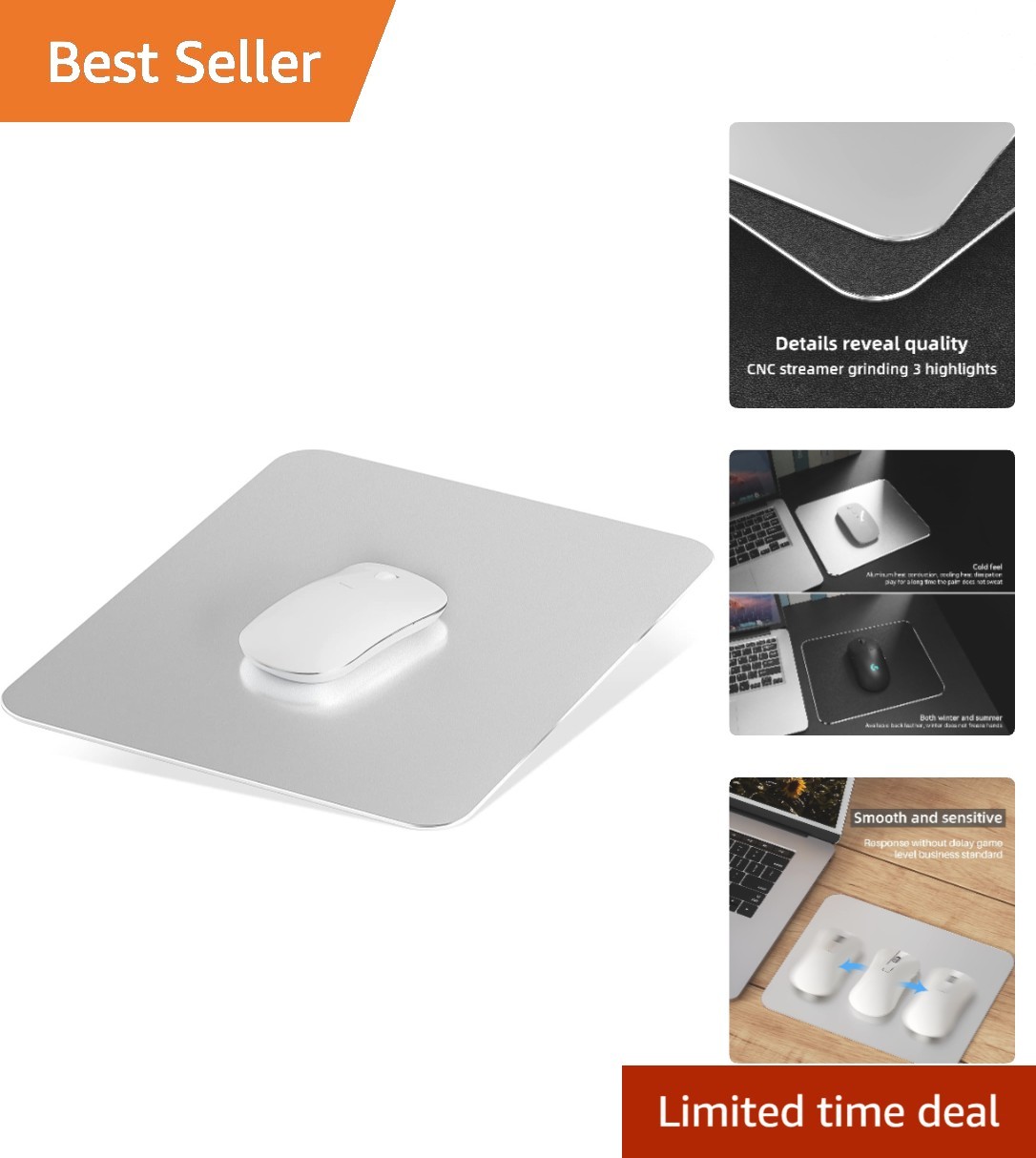 Waterproof Aluminum Mouse Mat - Slim and Lightweight Office Essential