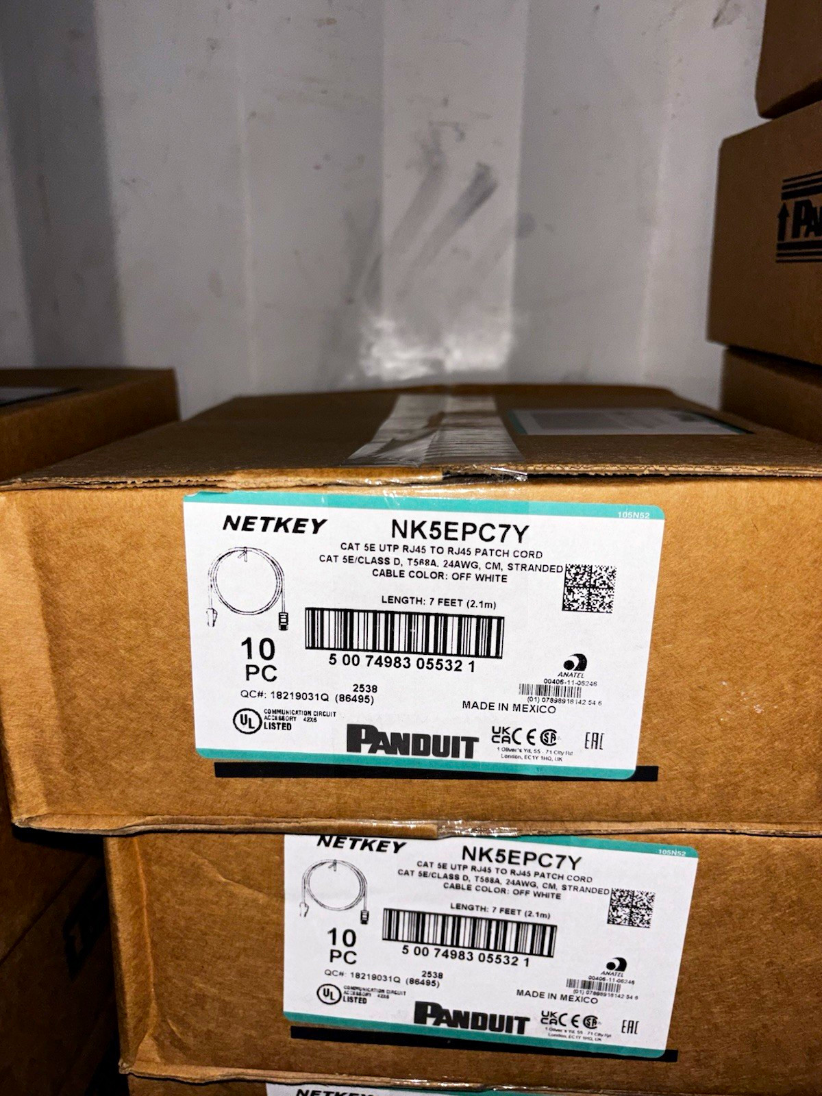 Panduit NETKEY NK5EPC7Y Cat 5e RJ-45 Patch Cord 7 ft Off White 10 Pack