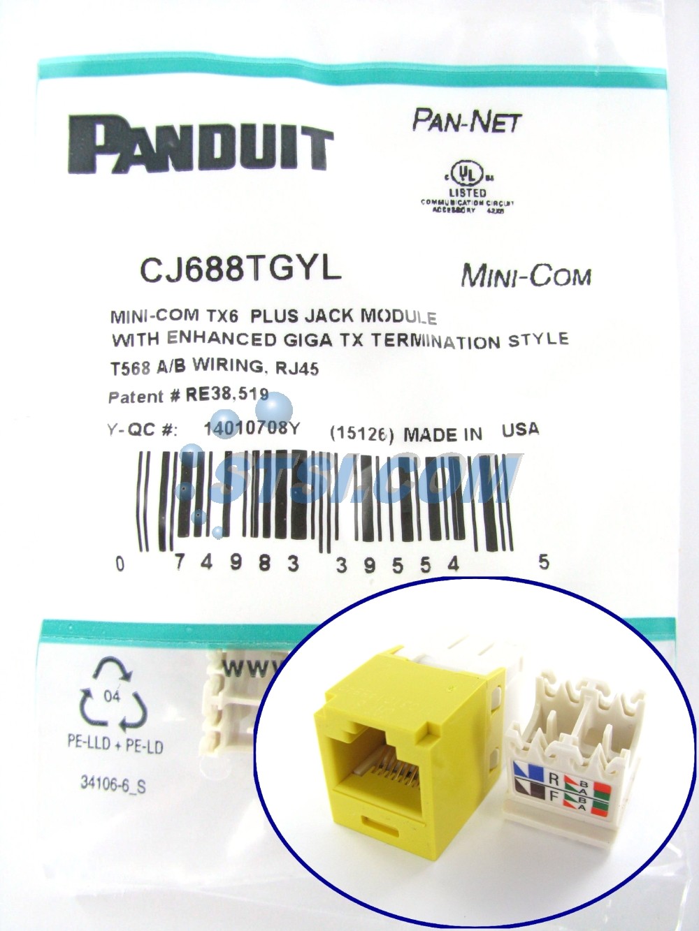 GENUINE Panduit CJ688TGYL Cat6 Mini-Com Jack Module, Yellow ~STSI