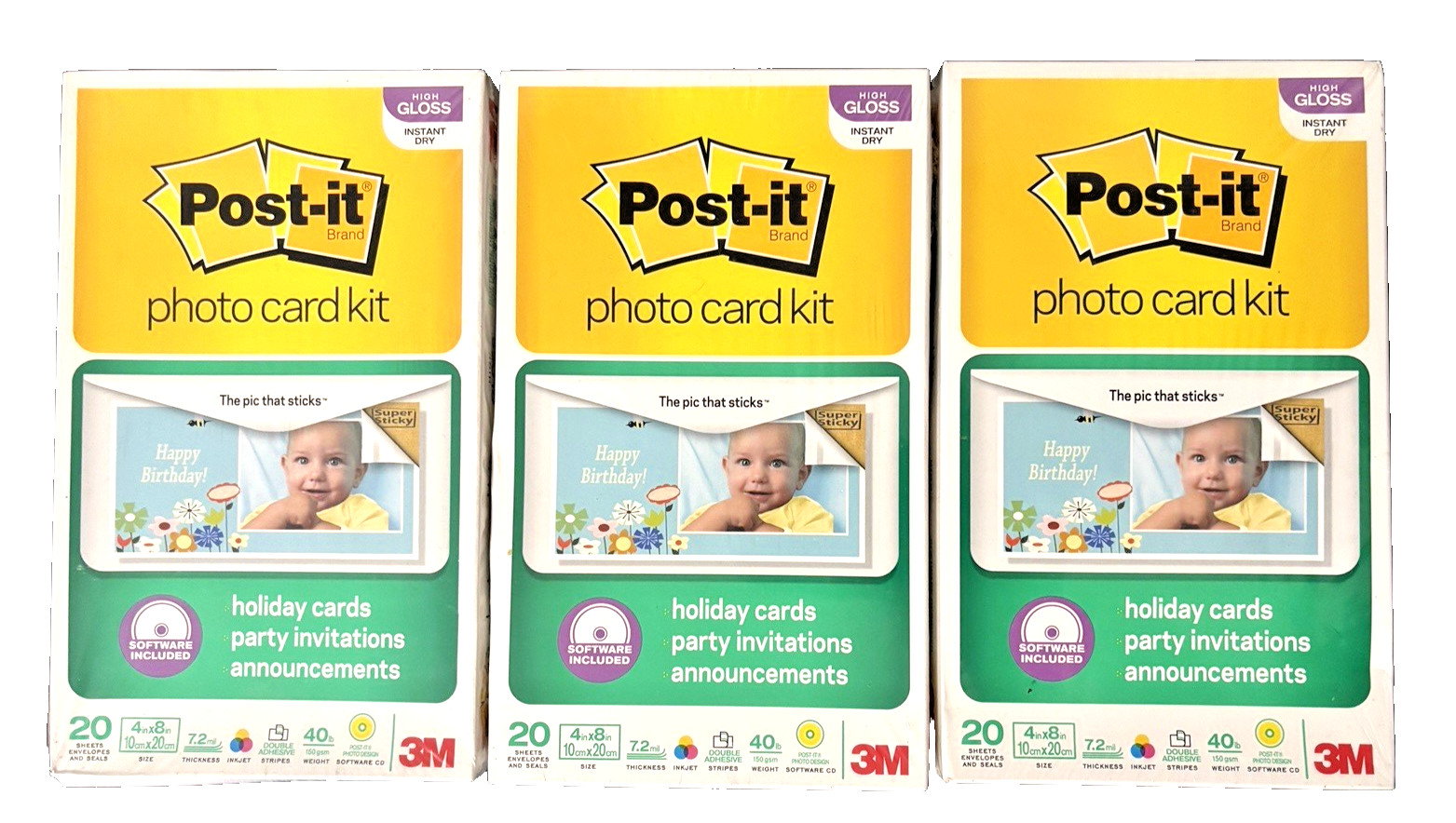 Lot of 3 Post-it 4x8 Holiday Invitation Photo Card Kits Picture Paper & Software