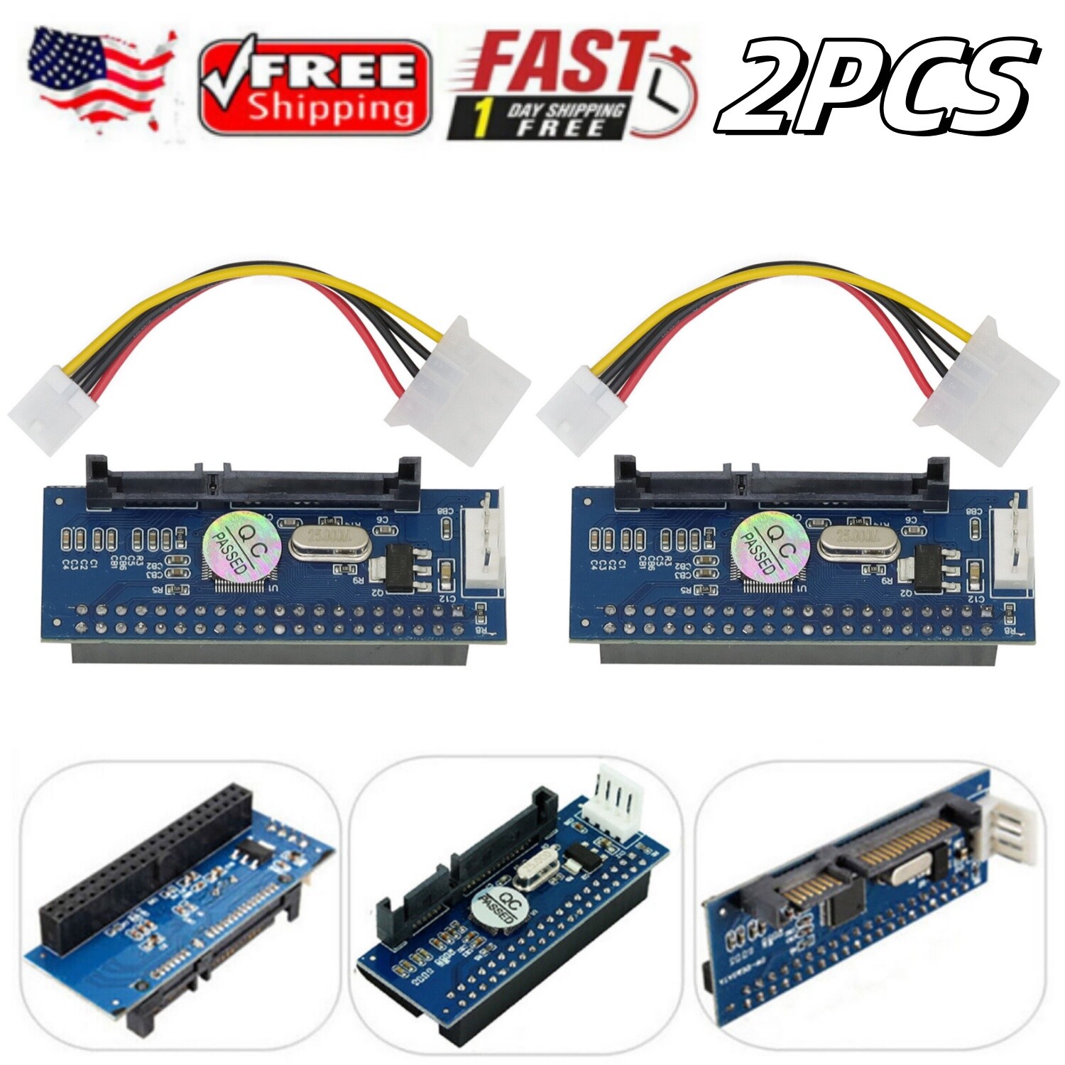 2PCS 40Pin Female SATA IDE to 22 Pin Male Adapter PATA 3.5"Card for T1 Converter