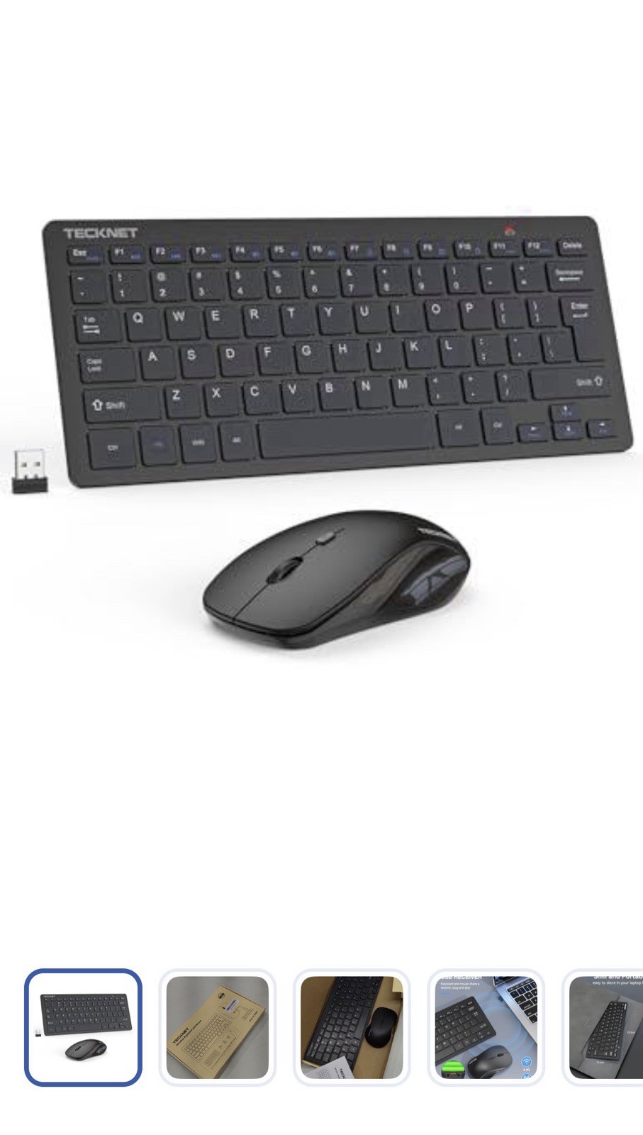 Wireless Keyboard and Mouse, Black, Tecknet Model TK-KM006