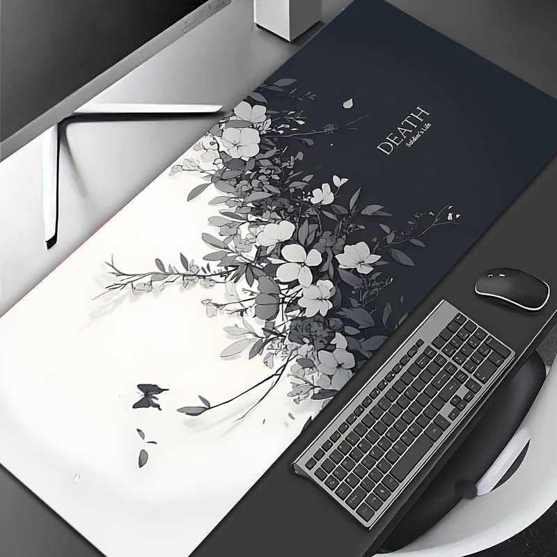 1pc Diatomite Extra-Large Mouse Pad | Card Game Mat, Black and White Floral Bu