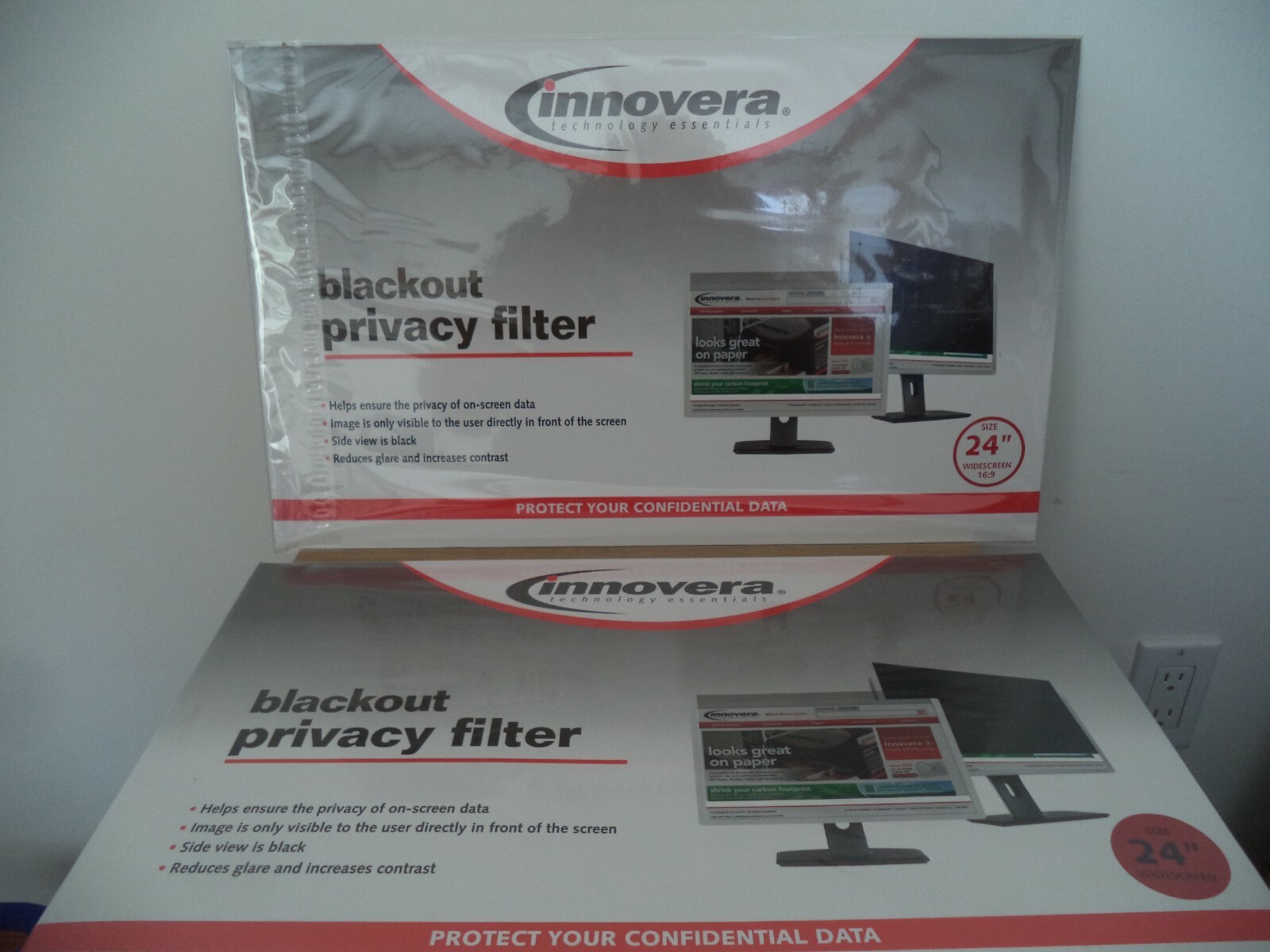 2 Innovera 24" Widescreen Blackout Privacy Filter 16:10 & 16.9 Ratio IVR-BLF24W 