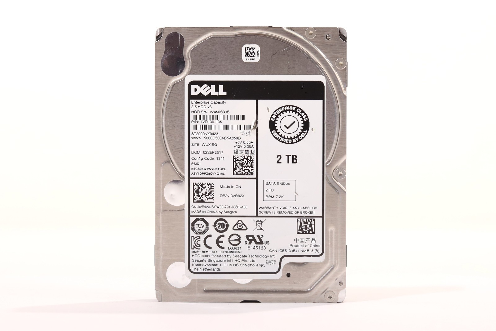 Dell ST2000NX0423 2TB 2.5" 6Gb/s 7.2K RPM SATA III Hard Drive Dell P/N: 0VR92X
