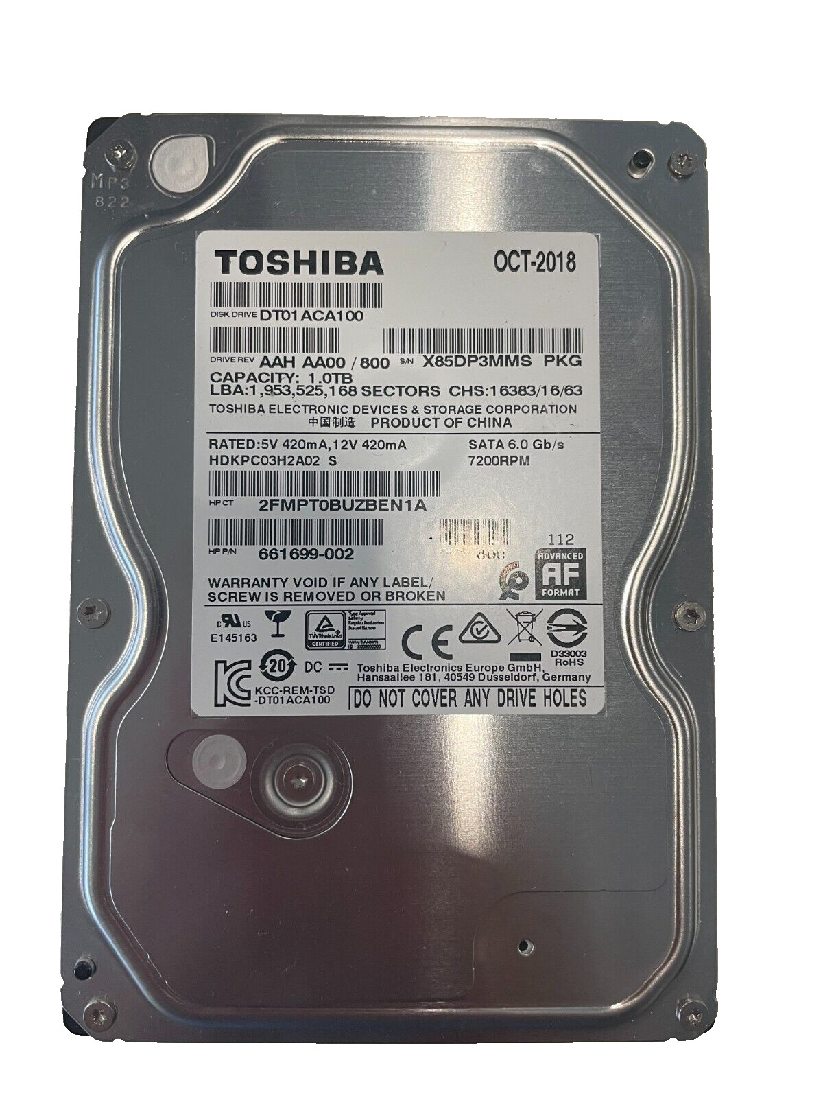 TOSHIBA DT01ACA100 1TB 32MB SATA III 7200RPM 3.5” HARD DISK DRIVE