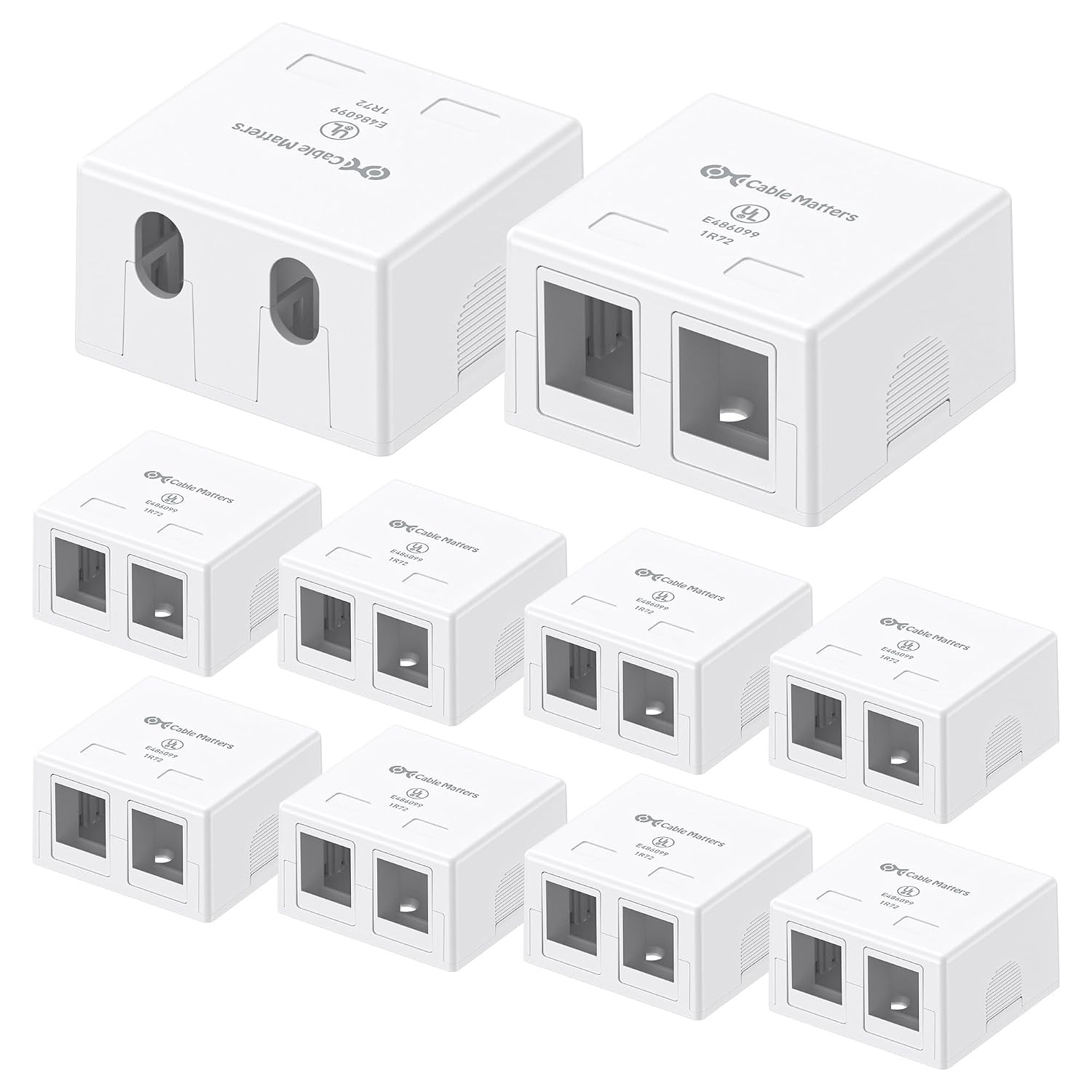 UL Listed 10-Pack 2-Port Keystone Jack Surface Mount Box in White