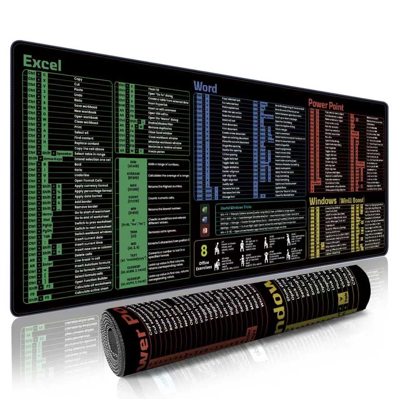 Office Shortcut Mouse Pad  200+ Hotkeys for Excel/Word/PPT/Windows, 31.5"×11....