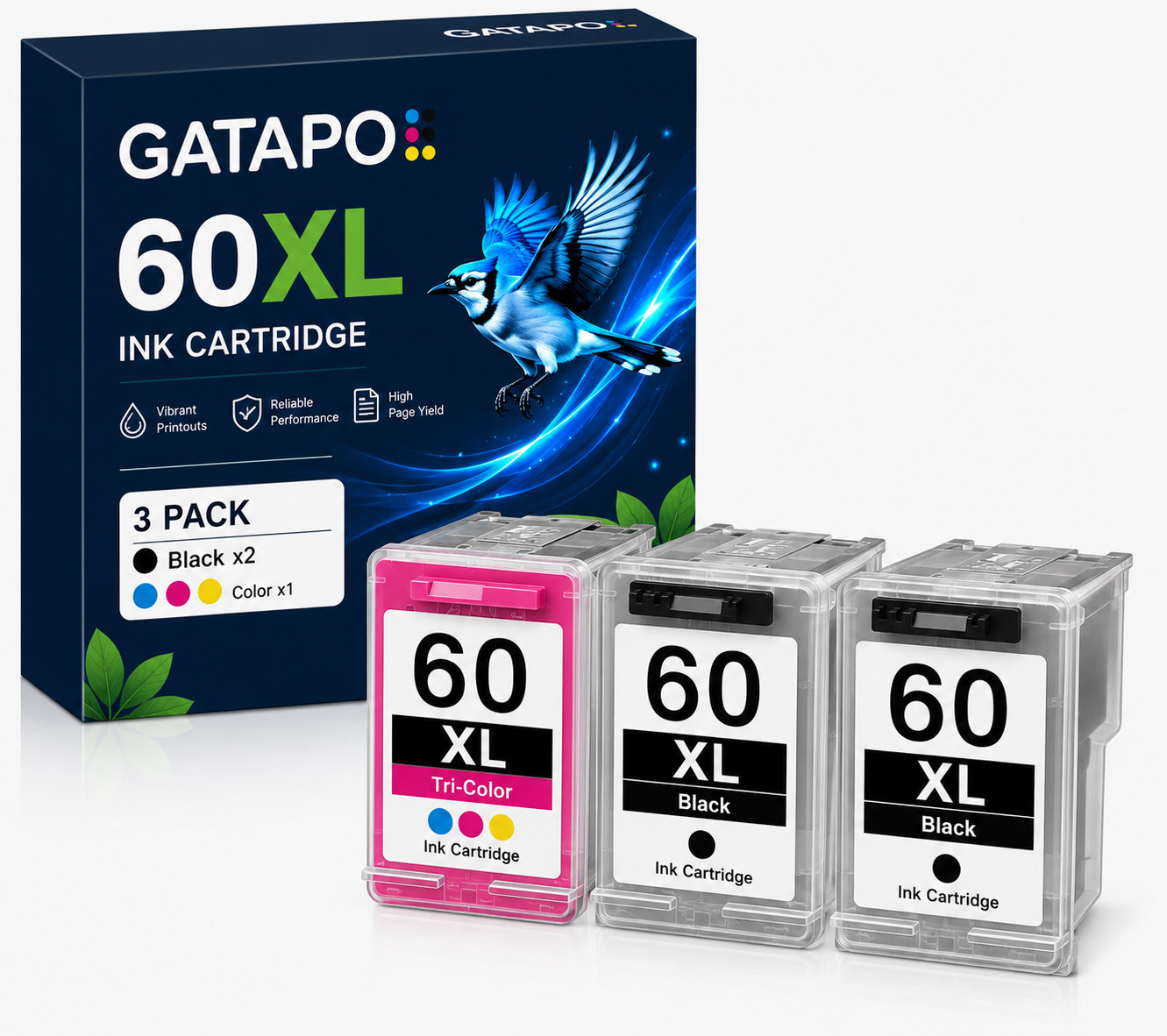 3-PK 60XL Ink Cartridges compatible for DeskJet D2680 F4280 F4480 Envy 100