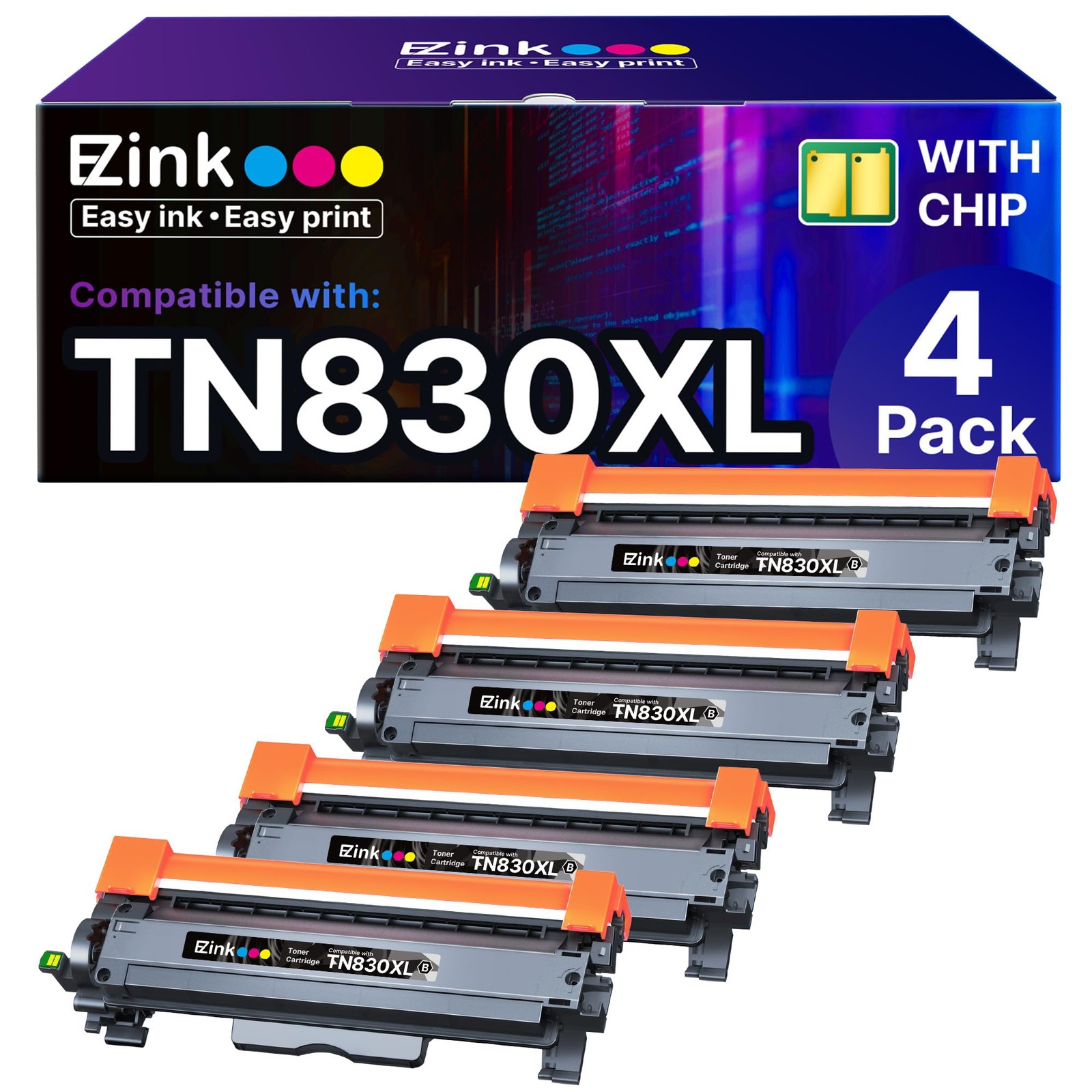 E-Z Ink TN830XL Compatible Toner 4-Pack for Brother DCP-L2640DW HL-L2460DW