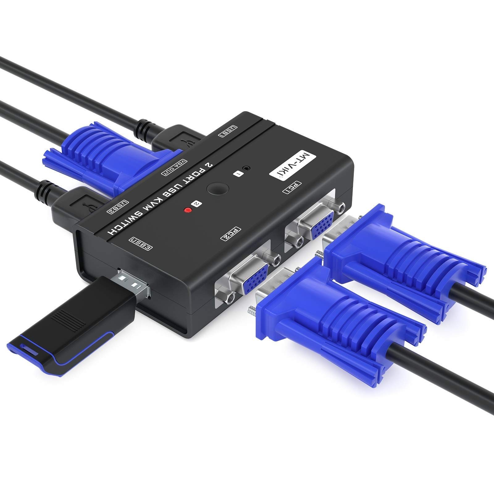 MT-VIKI VGA KVM Switch, 2 Port USB VGA KVM Switch for 2 Computers Share 1
