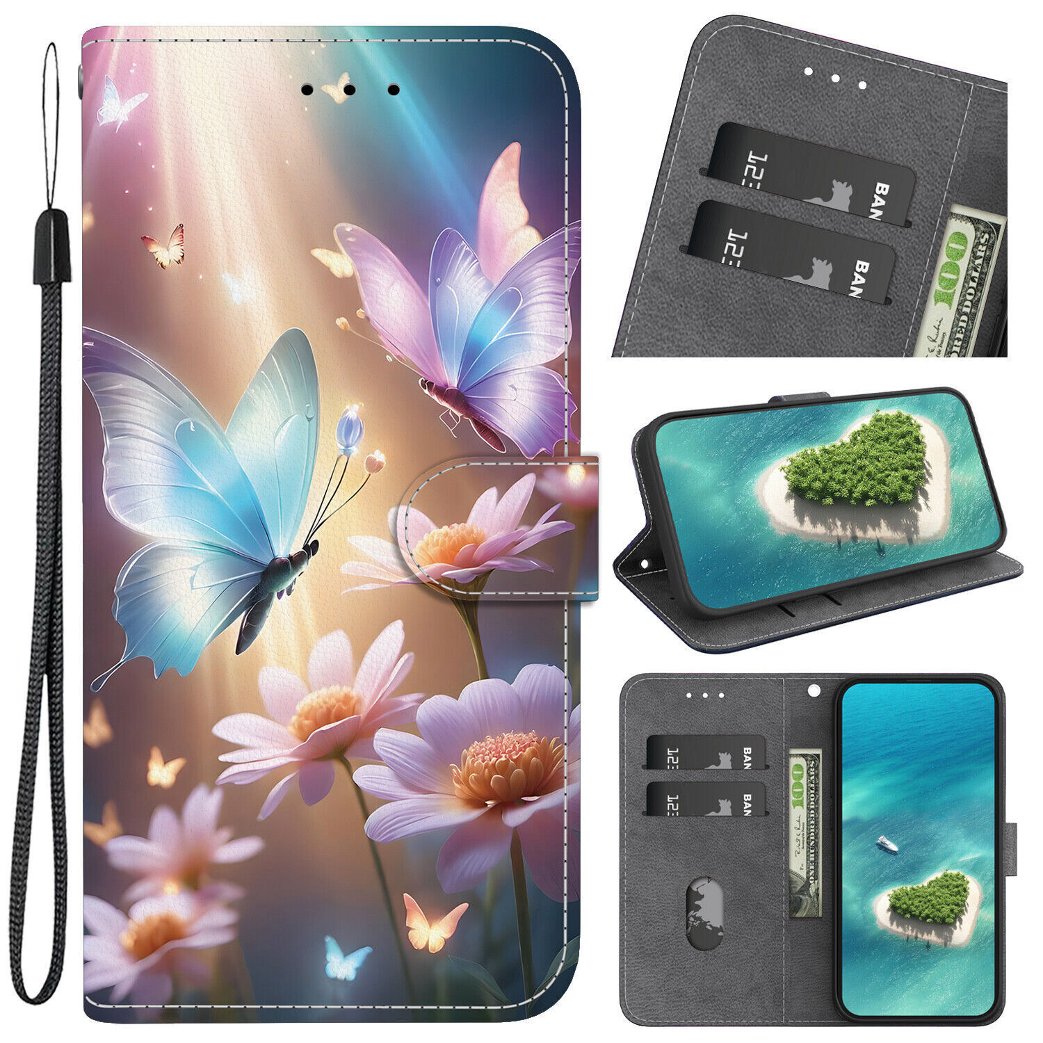 Flower Butterfly Wallet Cover Case for Infinix Tecno Camon 18 Pro Spark 7 8 POP