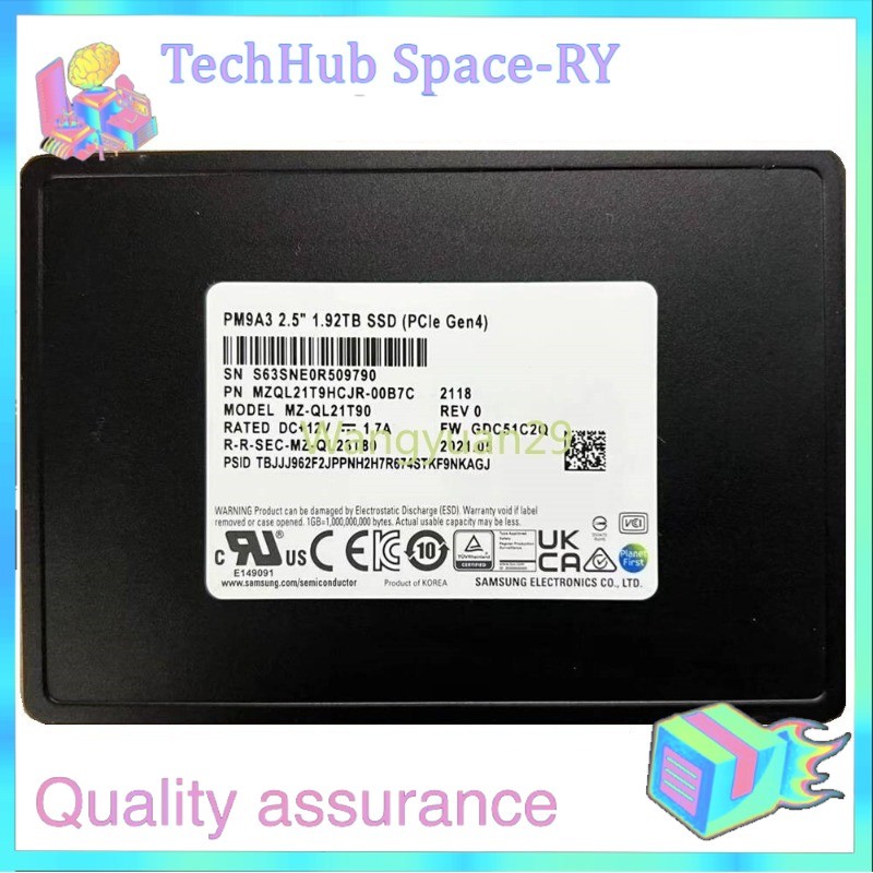 Samsung PM9A3 1.92TB SSD 2.5" NVME PCIE 4.0 MZ-QL21T90 MZQL21T9HCJR-00A07