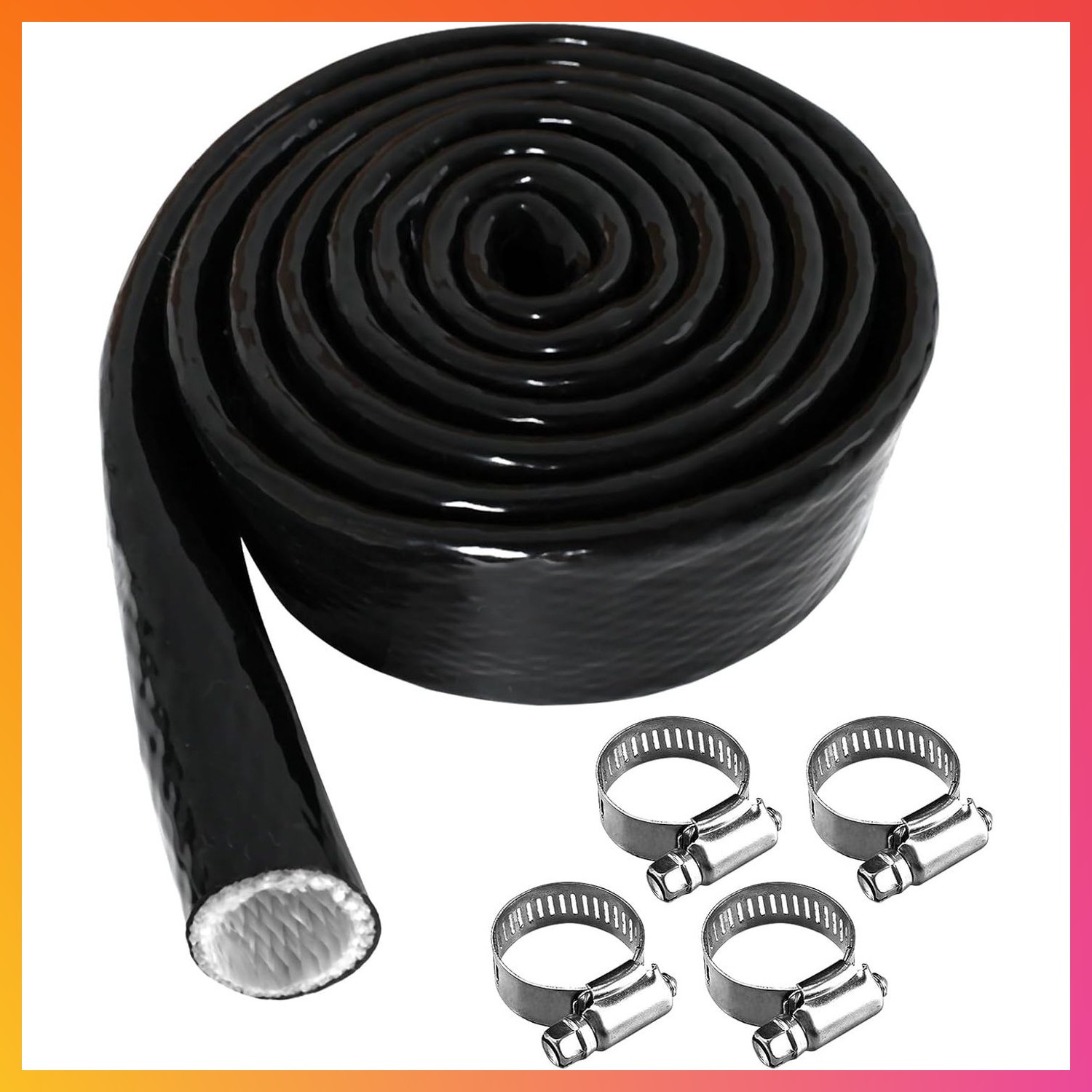 Silicone Wire and Fuel Line Heat Shield Sleeve for Auto, 3/8" I.D. x 5FT