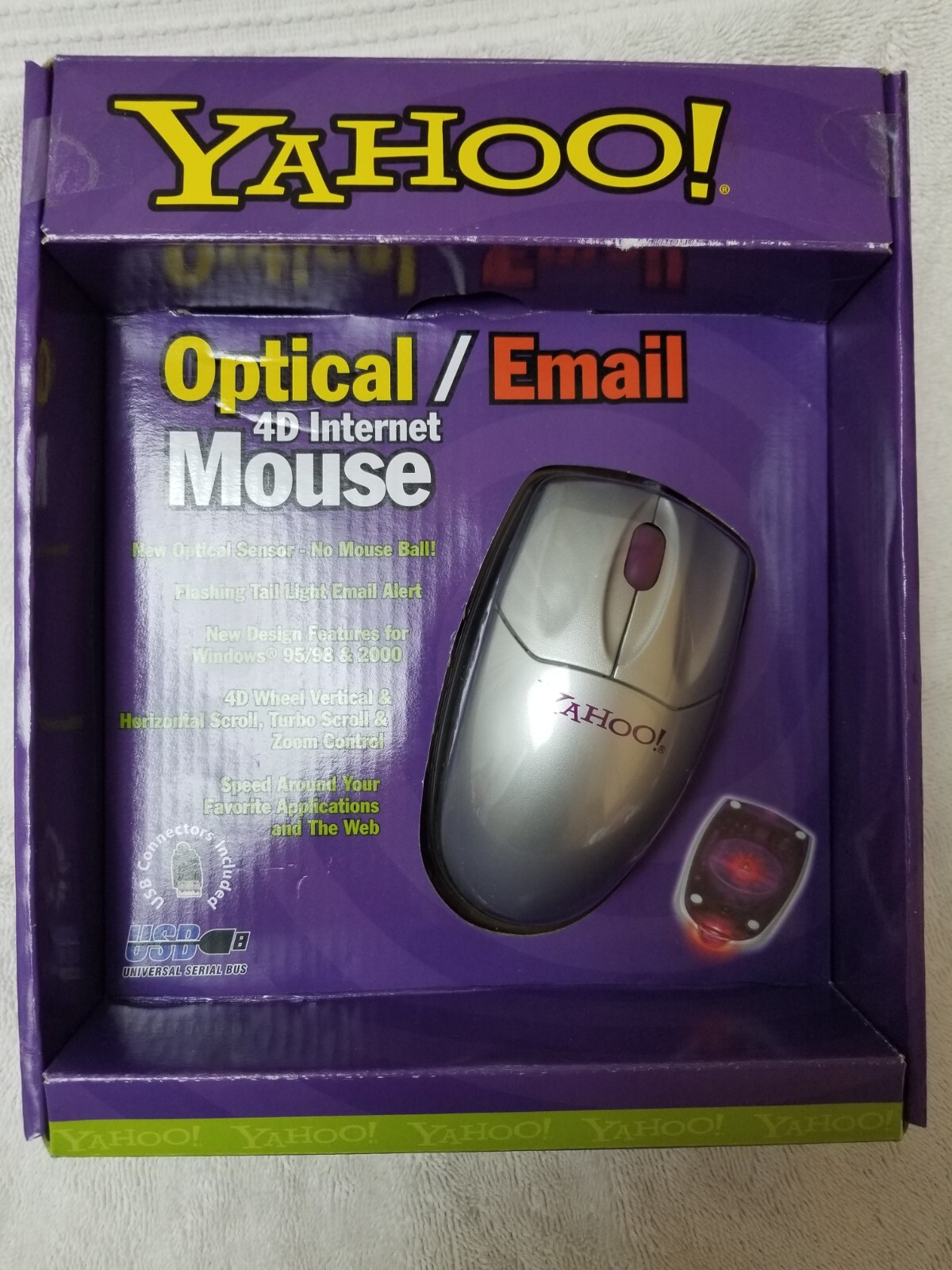 Yahoo 4D Internet Optical Email Mouse USB New Seal Package Ultra Rare