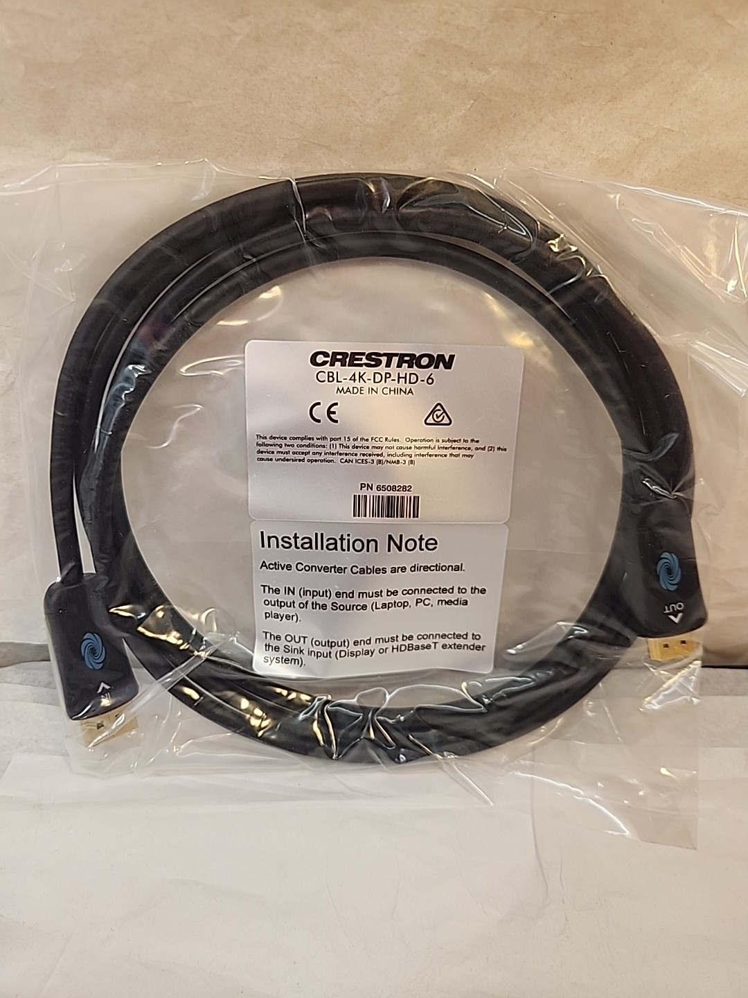 NEW Crestron CBL-4K-DP-HD-6 Active Converter Cable, DisplayPort-HDMI 6ft (BN24)
