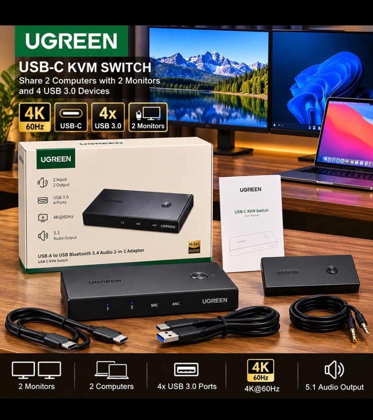 UGREEN USB-A Bluetooth 5.4 Audio Adapter 2in-1 Transmitter Receiver 5.1 Surround