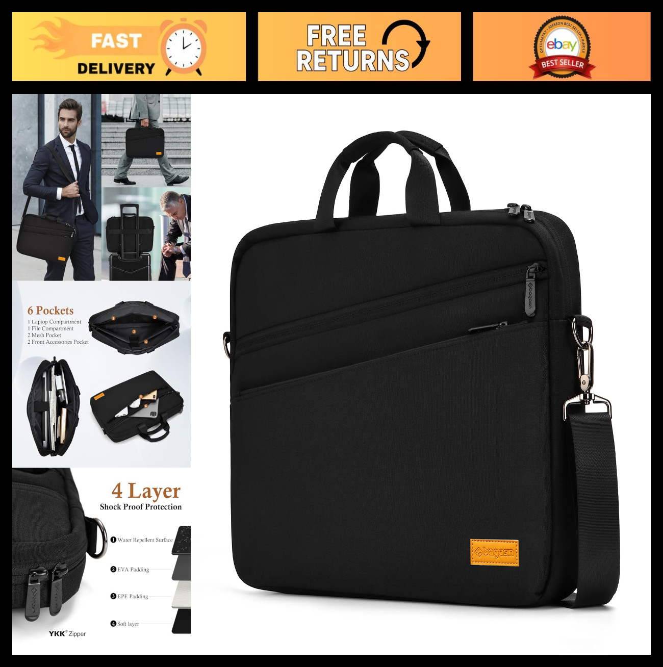 Water-Repellent Laptop Shoulder Bag for 15-17.3 Inch Computers, Carrying Case