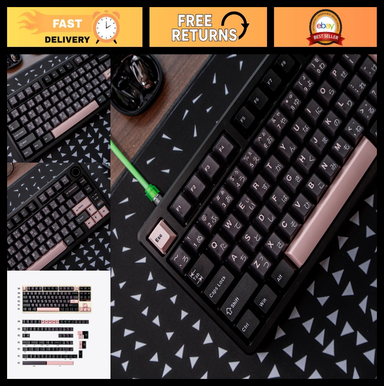 164 Keys PBT Doubleshot Cherry Profile Translucent Black Sakura Keycap Set