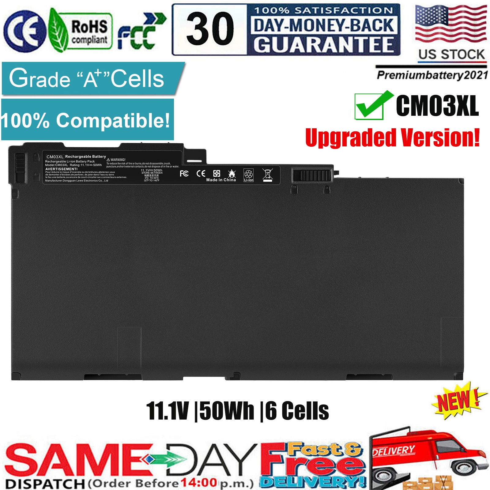 ✅Battery CM03XL For HP EliteBook 840 850 G1 G2 HSTNN-IB4R 717376-001 717375-001