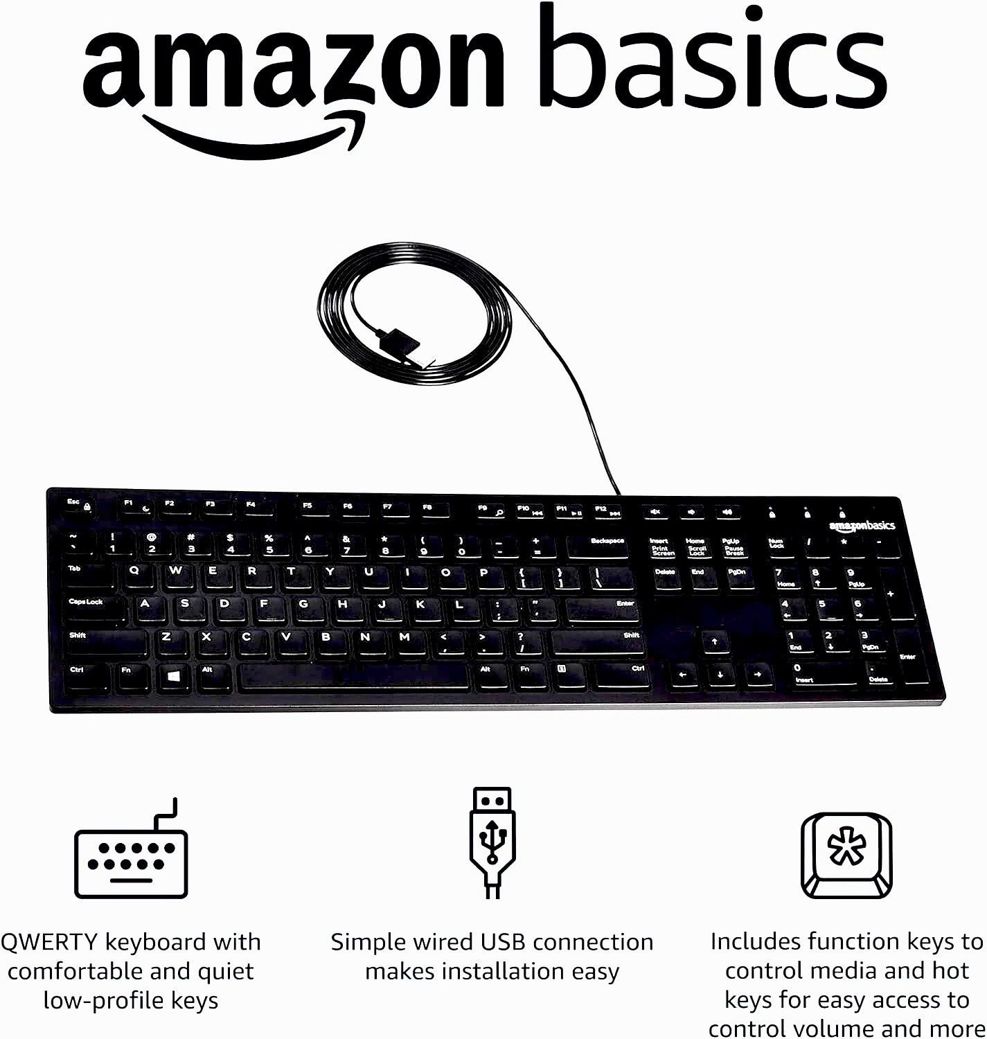 Full-size Wired Keyboard - QWERTY Layout - Amazon Basics - FAST SHIPPING