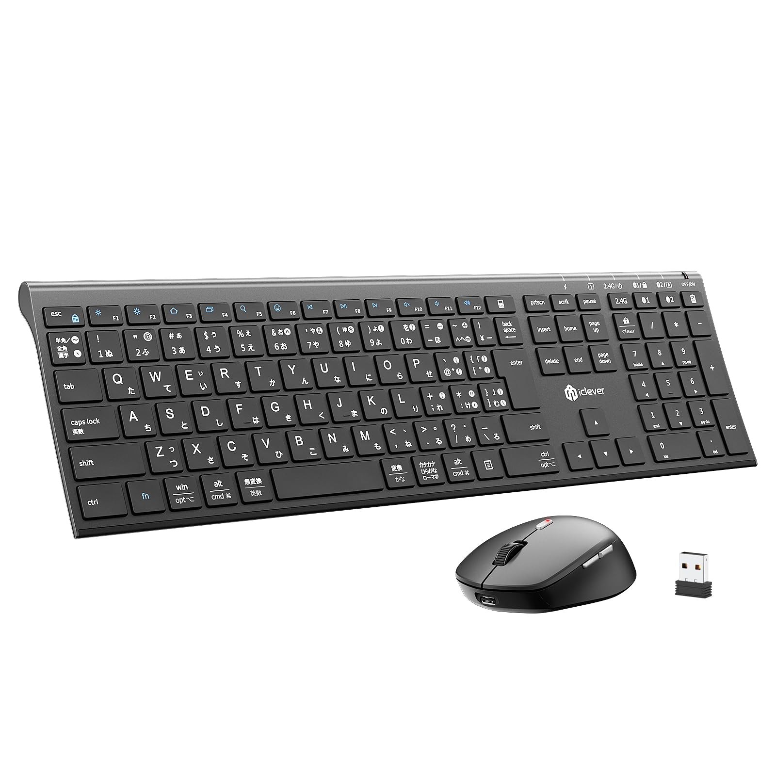 iClever DK03Combo Wireless Keyboard Mouse Set Bluetooth 2.4G Japanese JIS
