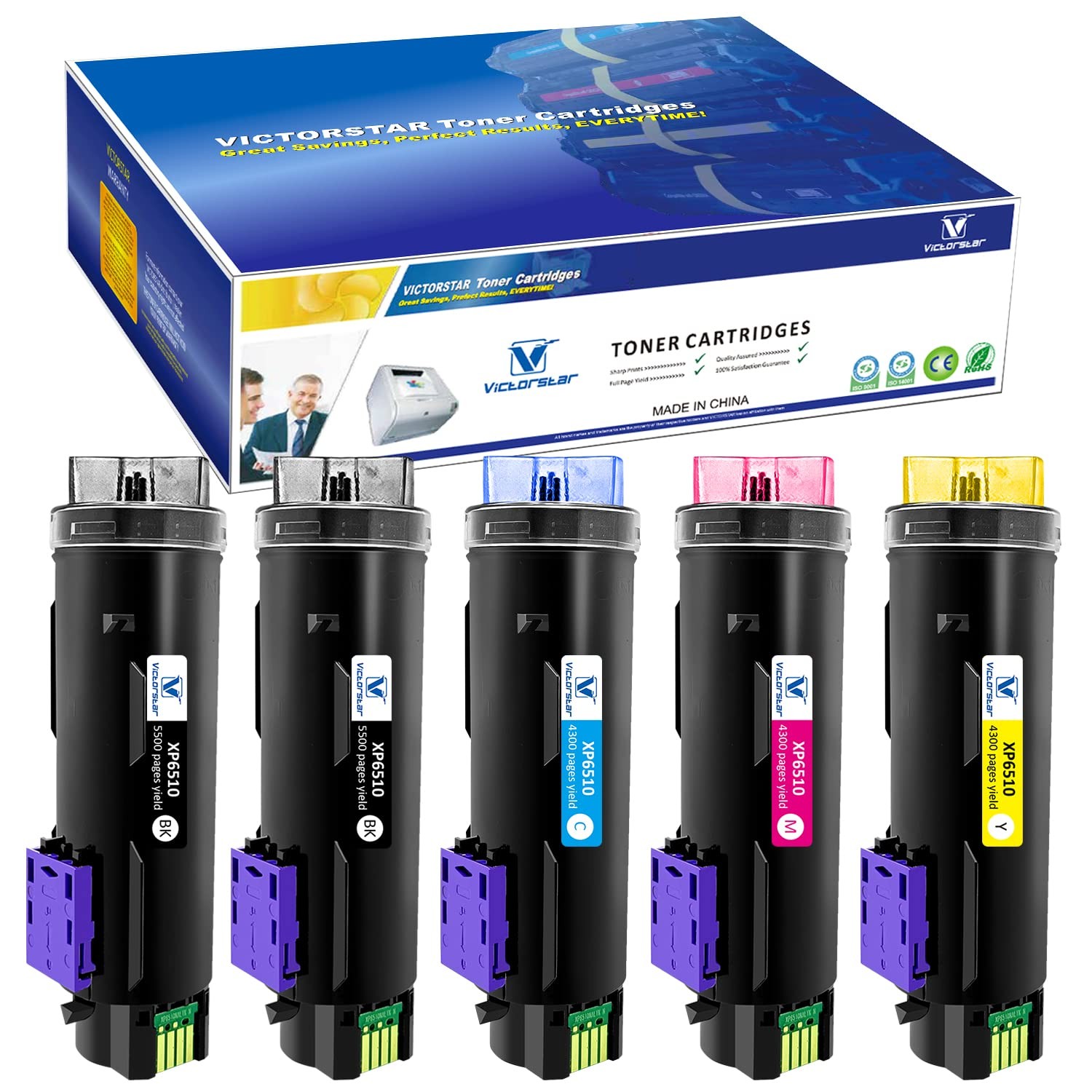 VICTORSTAR 5 Packs Toner Cartridge Set 6510 6515 Extra High Yield 5500 BK 4300