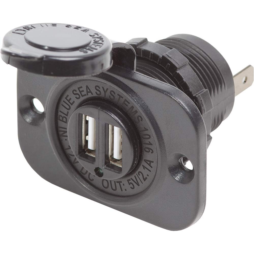 Blue Sea Systems 1016 Dual USB Charger Socket, 12/24v 2.1a, Black