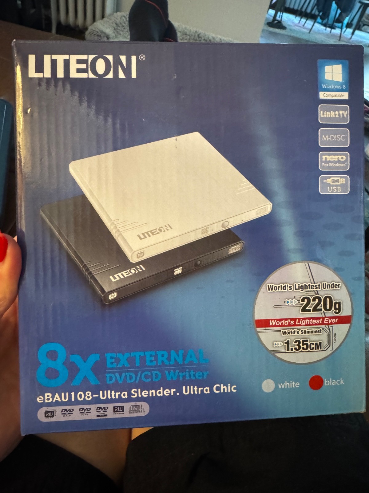 LITE-ON 8x External DVD/CD Writer Drive Black eBAU108 Ultra Slender M-Disc 2022