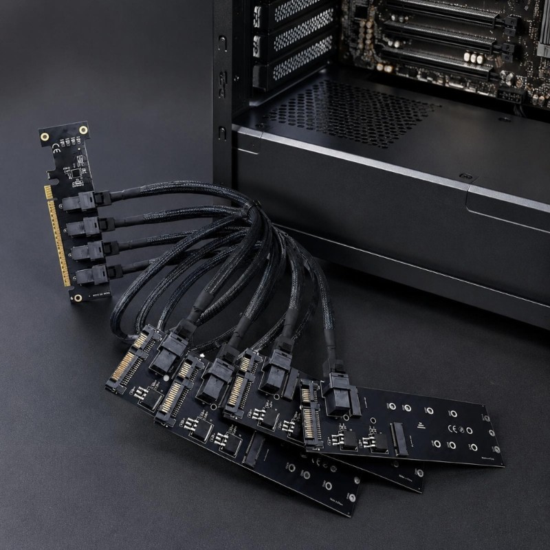 Cable-to-Board Storage Kit with PCIe x16 Host Card and Four-Way Layout