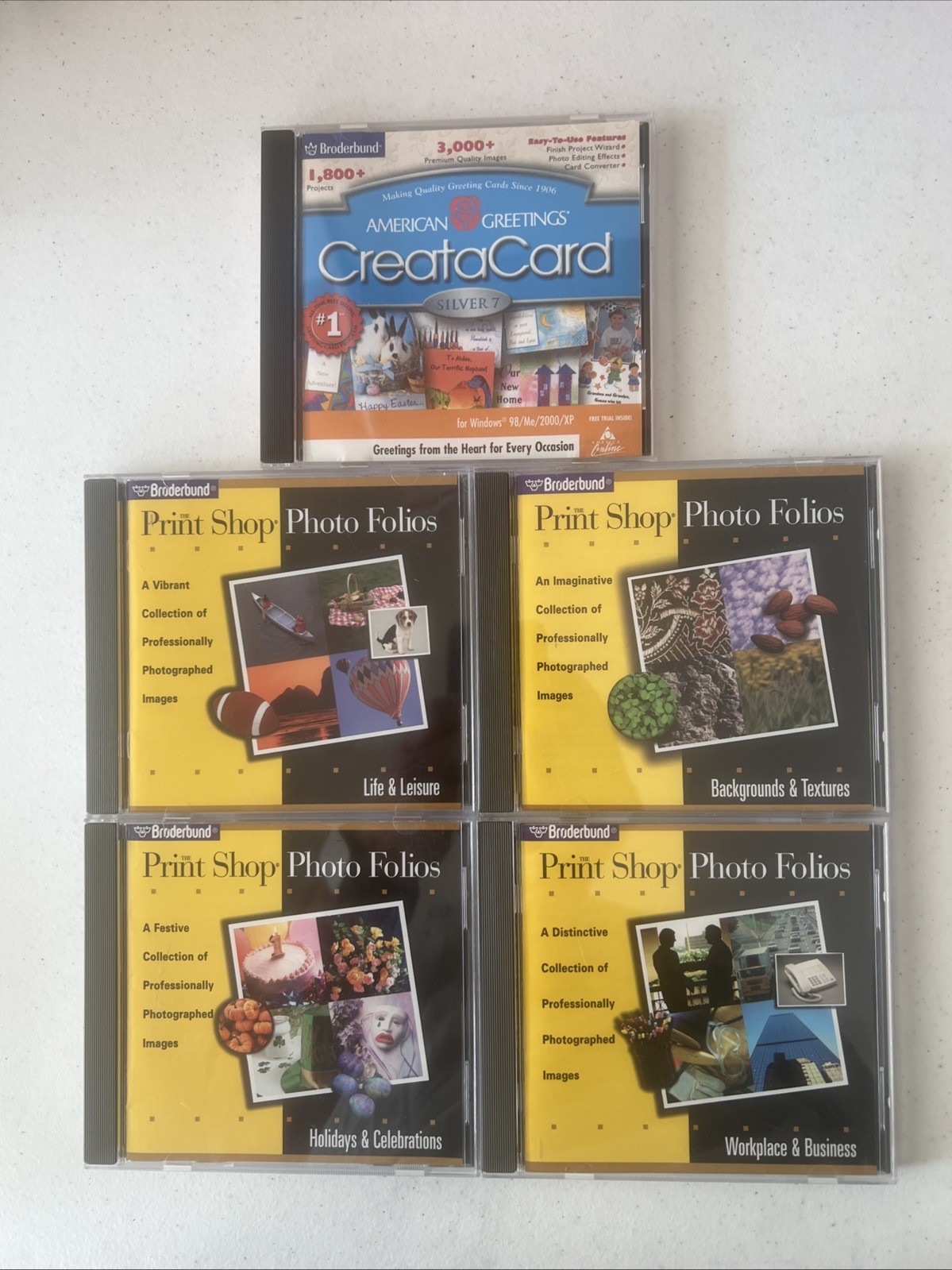 Brøderbund The Print Shop Photo Folios 5 pc. CD-ROM Lot VERY GOOD CONDITION