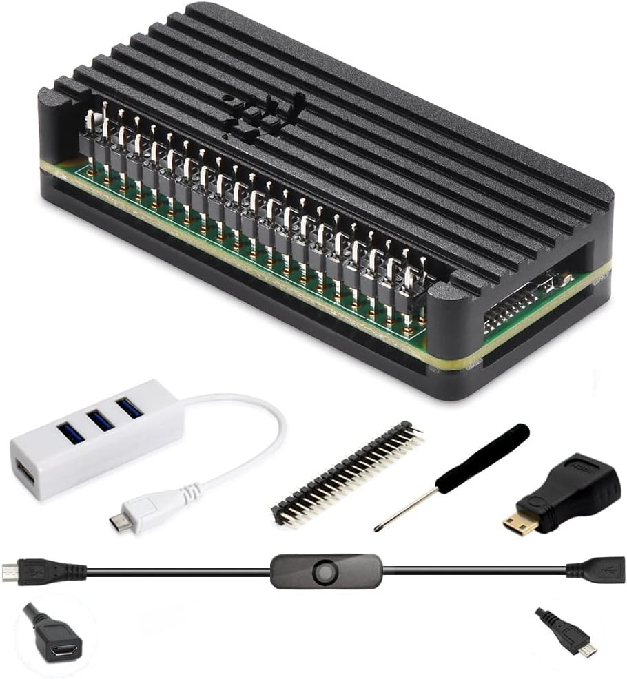 Kit Carcasa de Aluminio para Pi Zero Pin Header Hub OTG Adaptador HDMI Switch