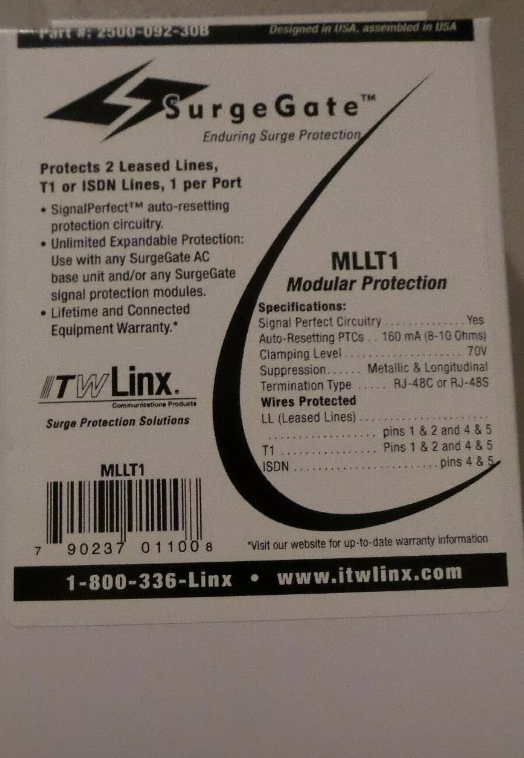 ITW LINX SurgeGate # MLLT1 LL/T1 PANAMAX MODULE SURGE PROTECTION 2500-092-30B