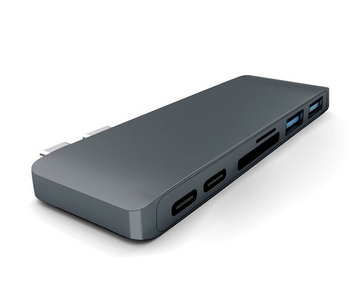 USB C Hub for MacBook Pro with Dual USB-C & USB 3.0 & Card Reader Aluminum Gray