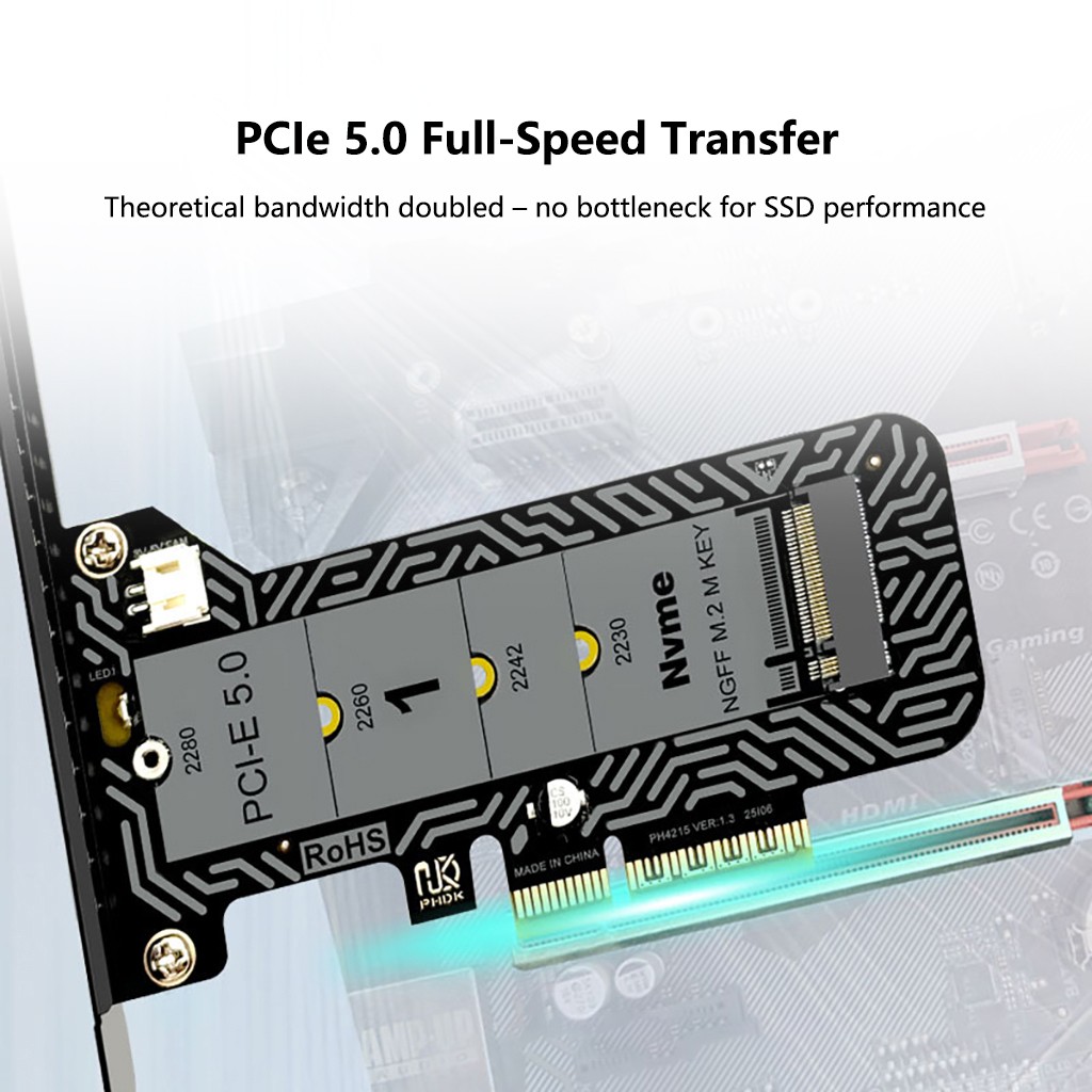 Full Speed PCIe 5.0 x4 to M.2 NVMe Adapter Card SSD PCI-E5.0 Expansion Card