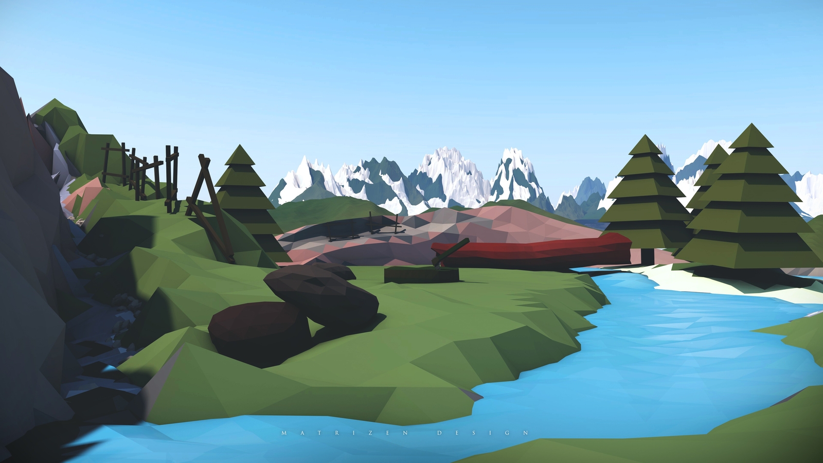 Landscape low poly mountains mist dead trees forest Custom Gaming Mat Desk