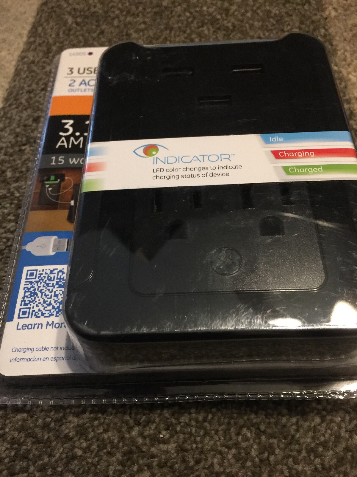 GE 14505 Multi Device Charging Station 3 USB Ports 2 AC Outlets 3.1 Amp 3 Pack