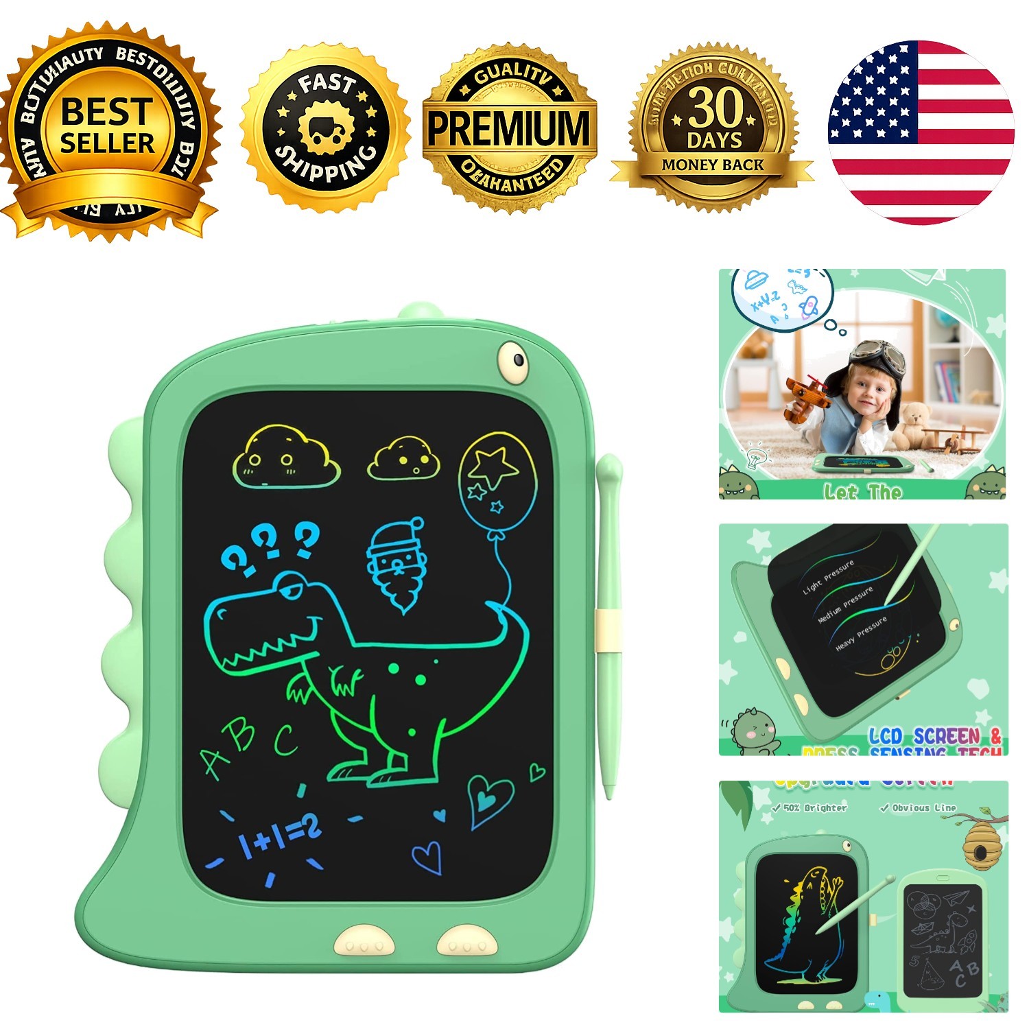 8.5 Inch LCD Doodle Board Tablet Toy Green Dinosaur Drawing Pad Kids 2-6