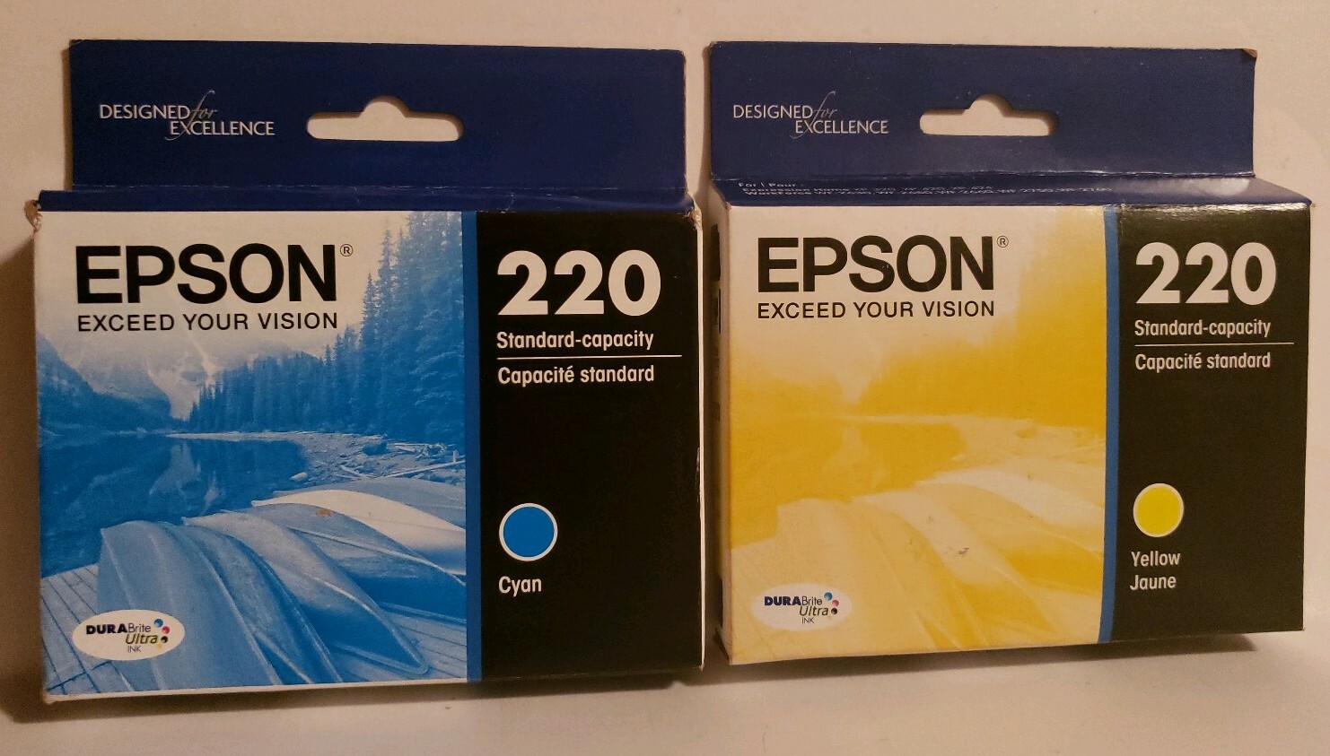 Lot of 2 - Epson 220 Cyan & Yellow Ink Cartridges Expires 7/2021 & 10/2021 NIB