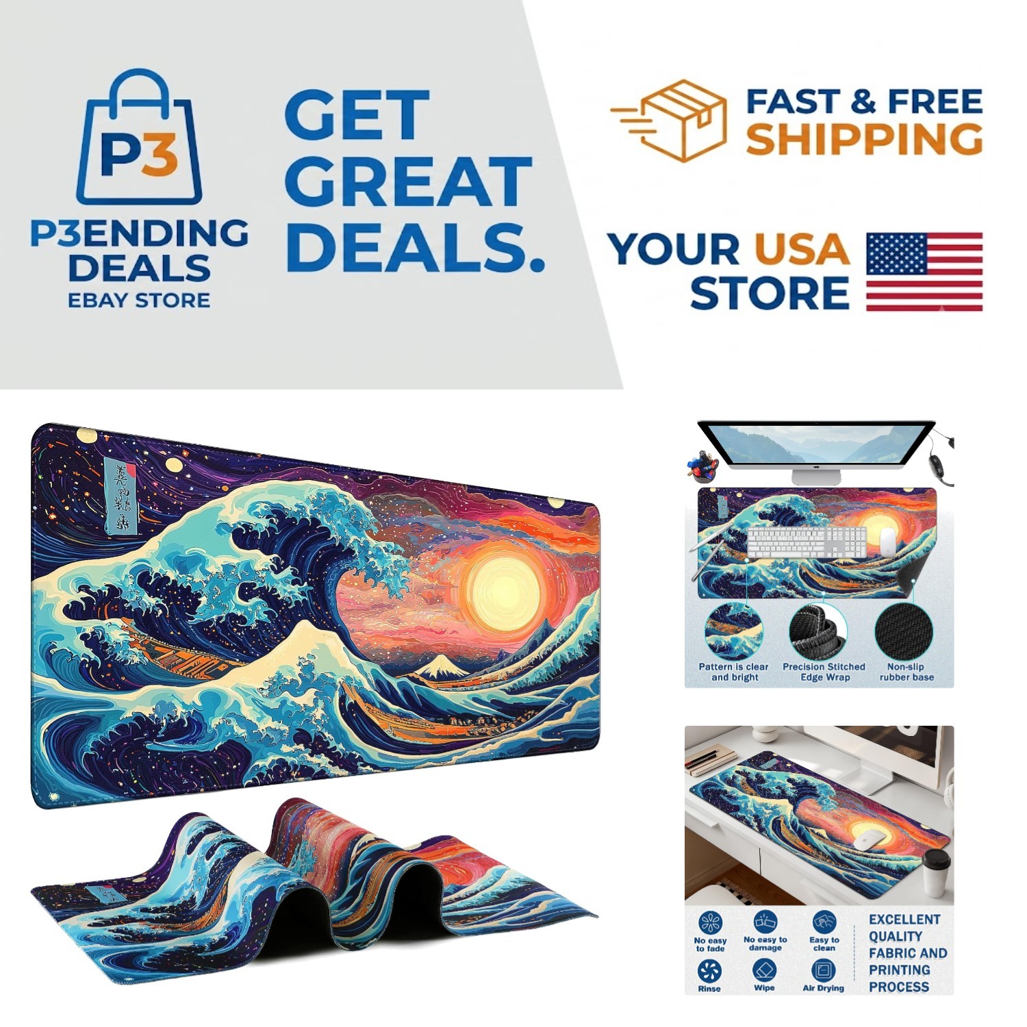 Large Desk Mat 35.4" x 15.7" - Stylish Non-Slip Gaming Mouse Pad for Home