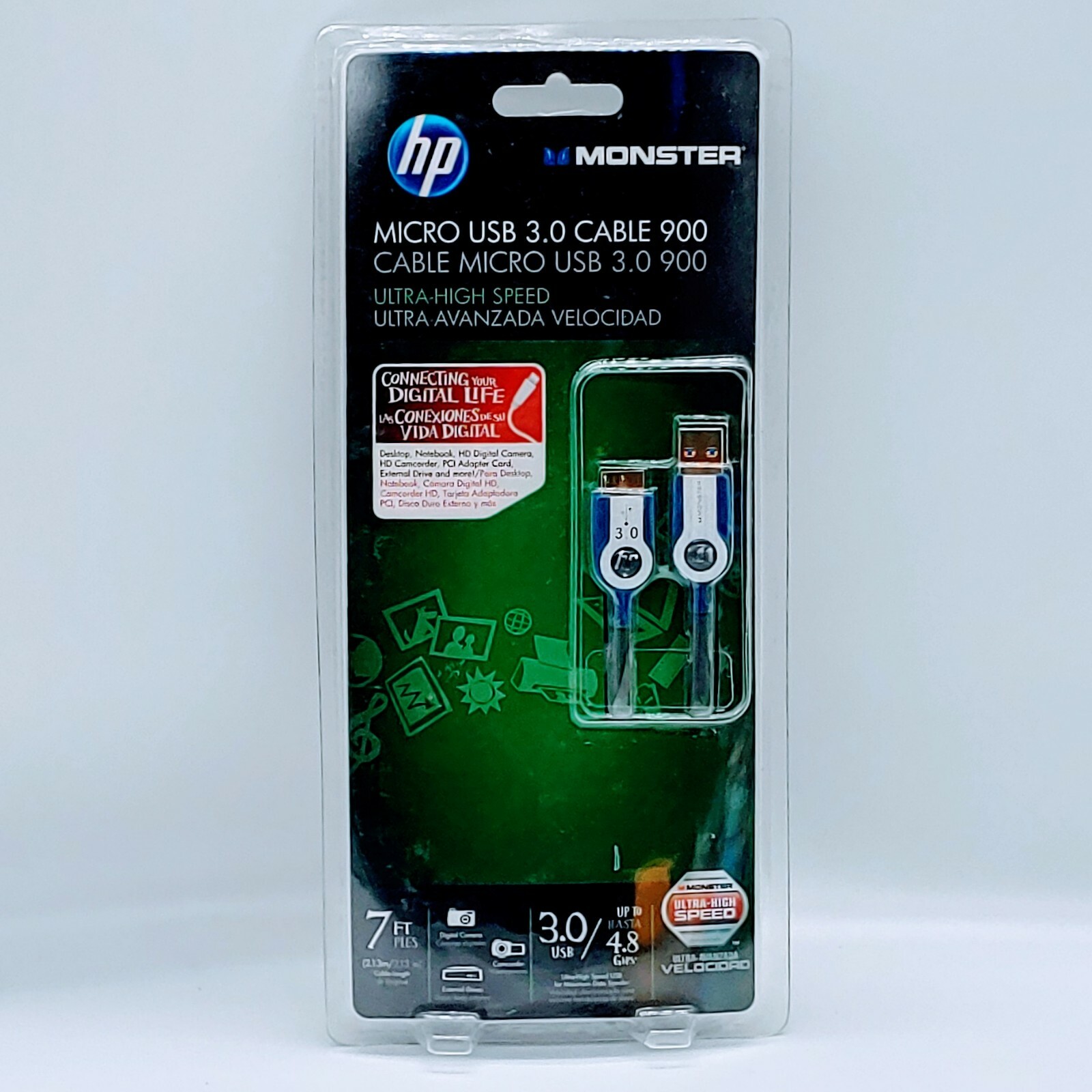 HP Monster Micro USB 3.0 Cable 900 7ft Package of 2. New.